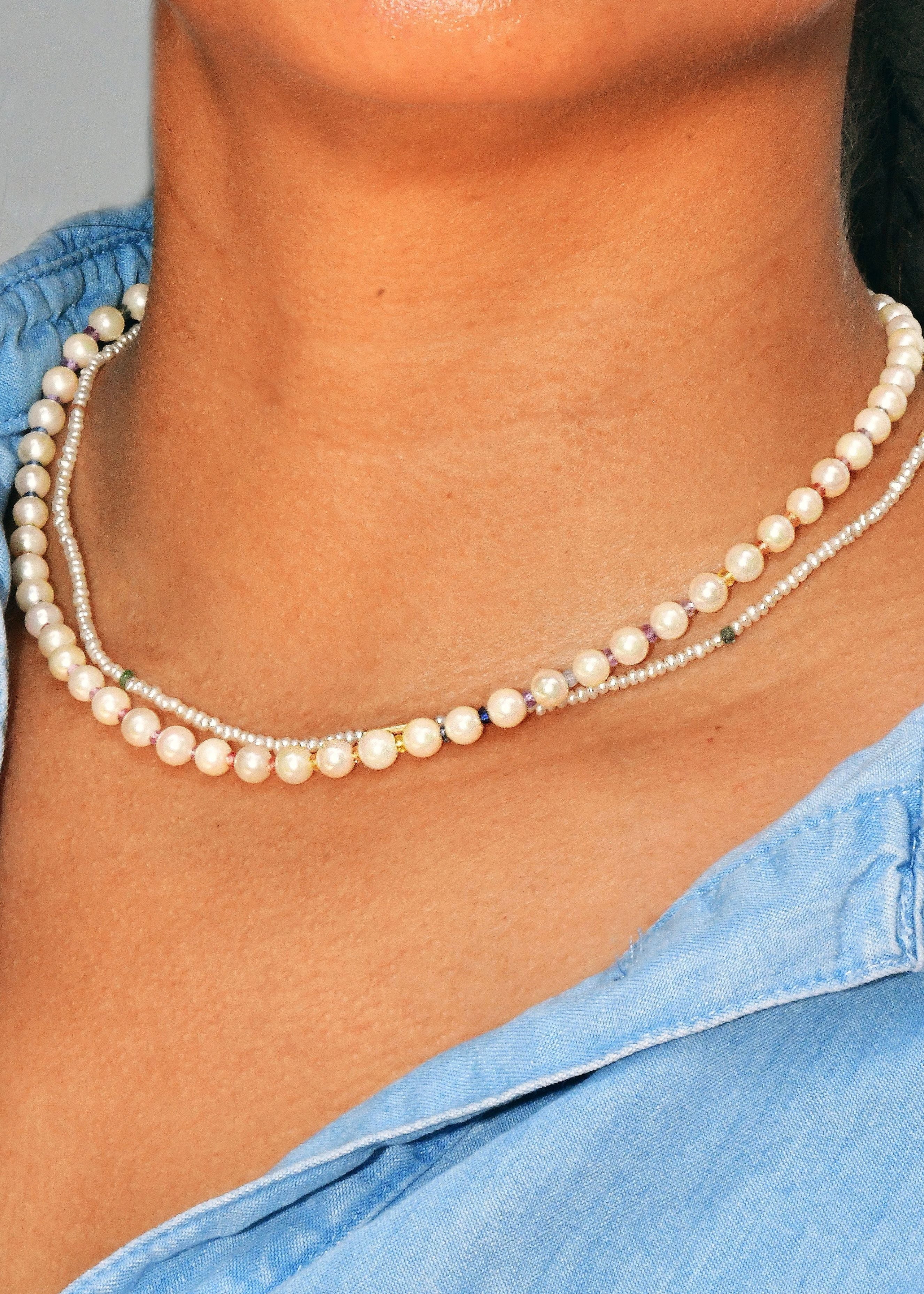 Akoya Pearls with Multicolor Sapphire