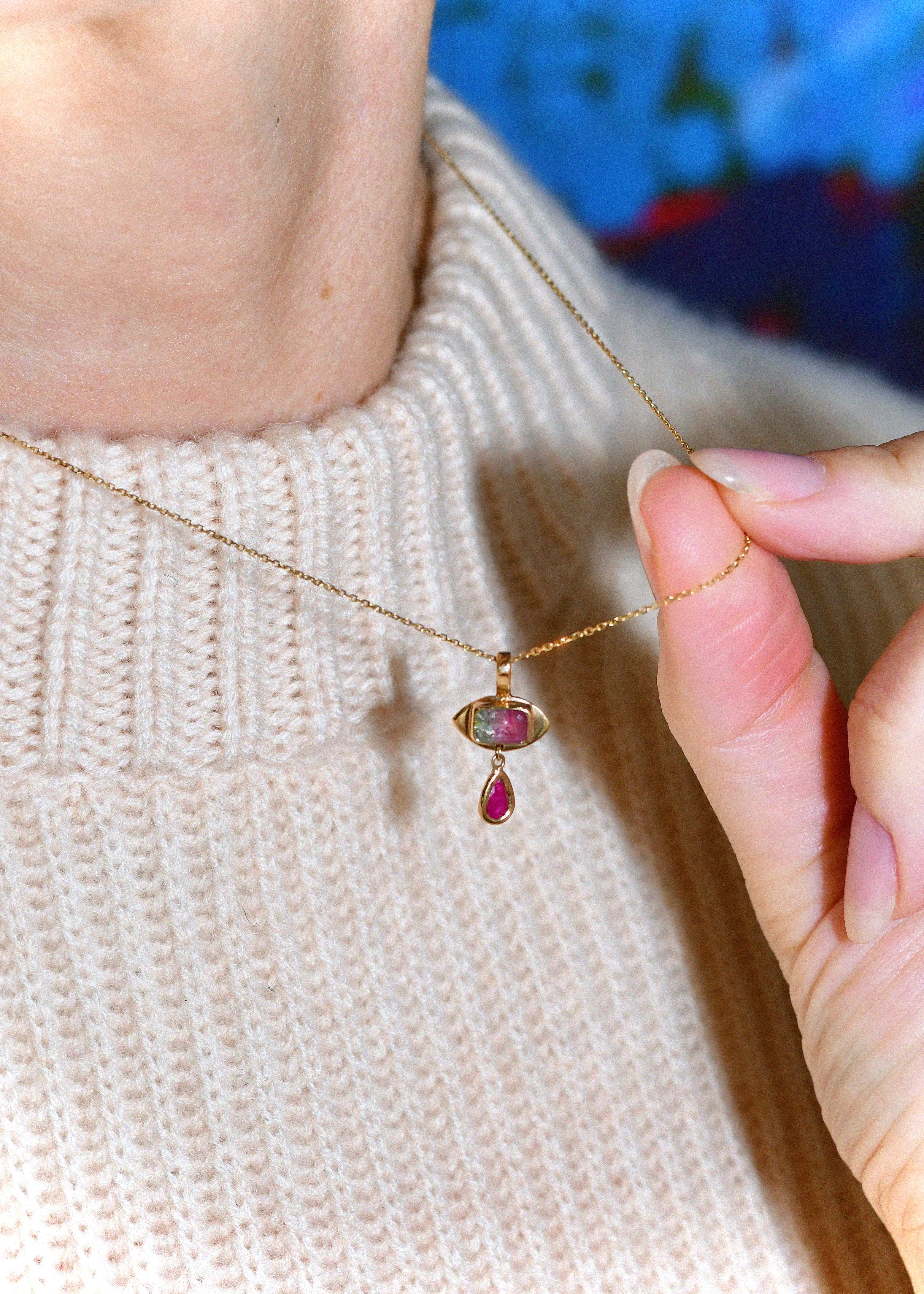 Tiny Eye Necklace in Watermelon