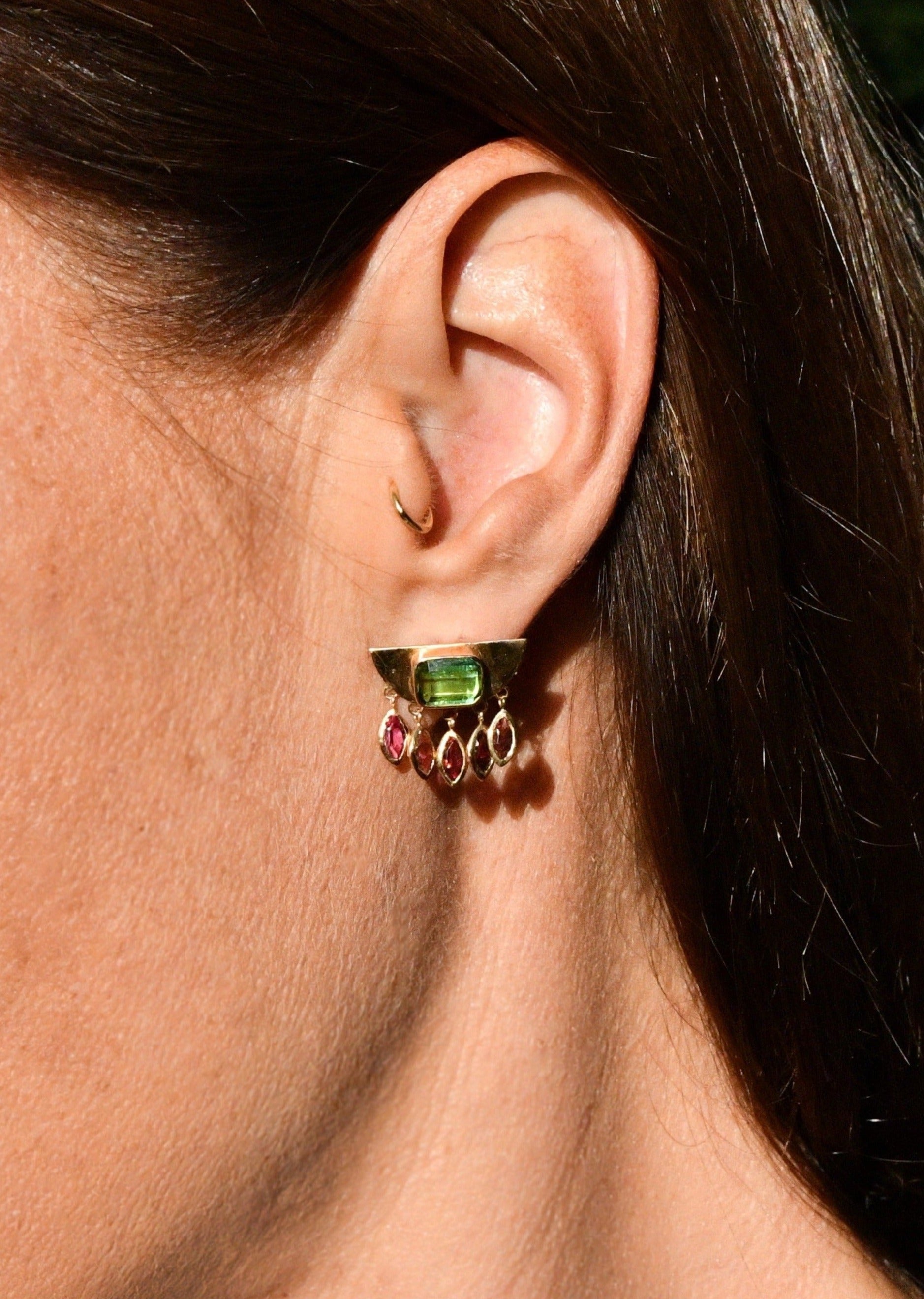 Gold Dangle Earrings with Pink Tourmaline Earrings | Christina Magdolna