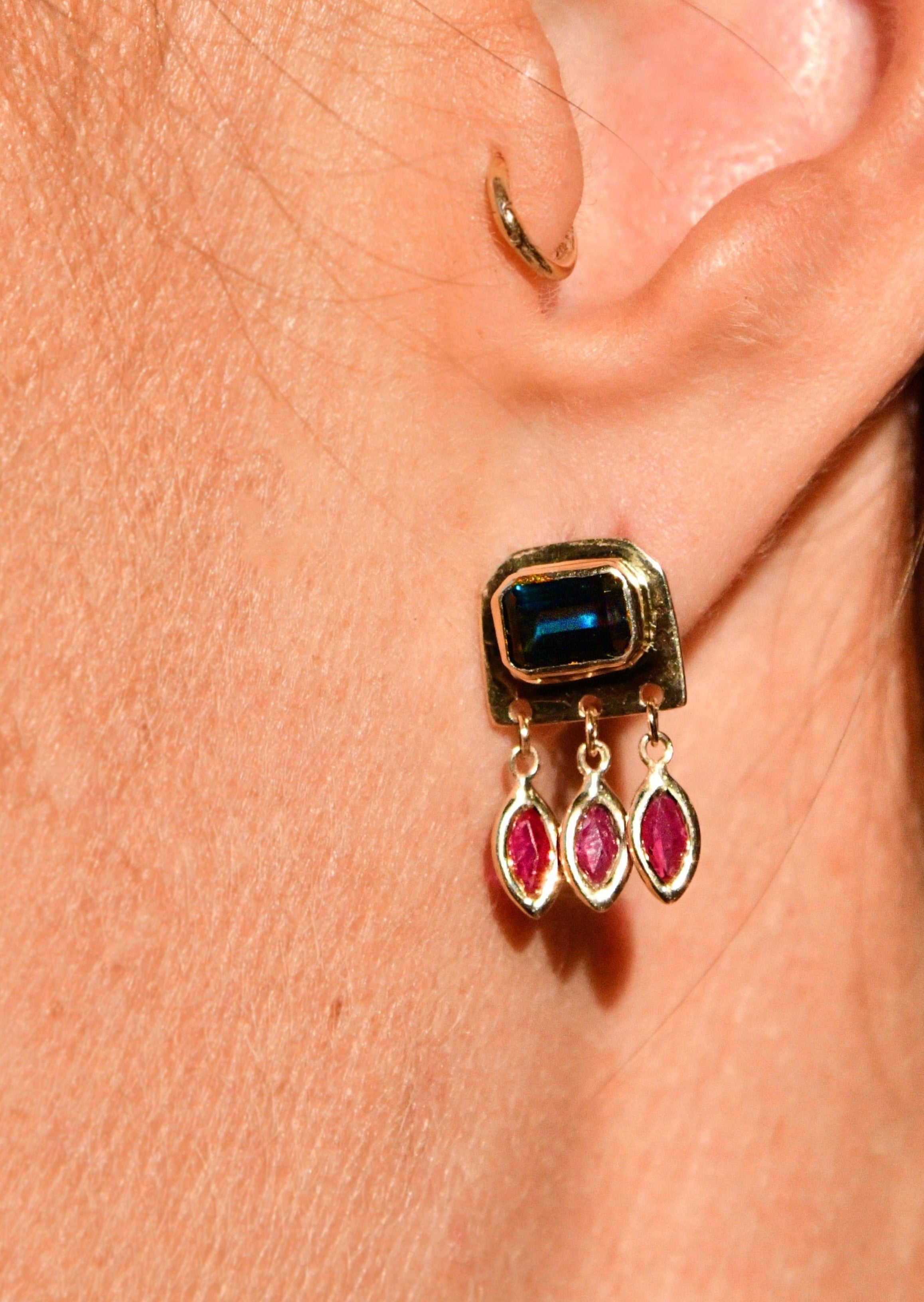 Gold Dangle Jewelry with Topaz and Ruby | Christina Magdolna