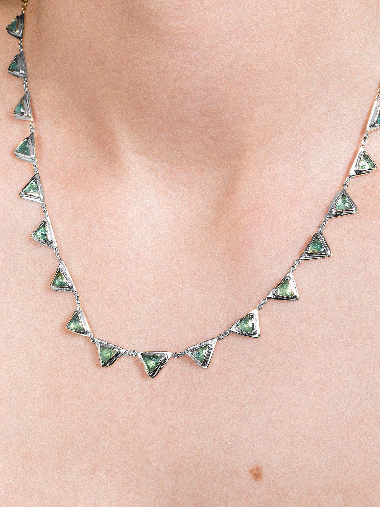 Triangle Emerald Tennis Necklace in Silver