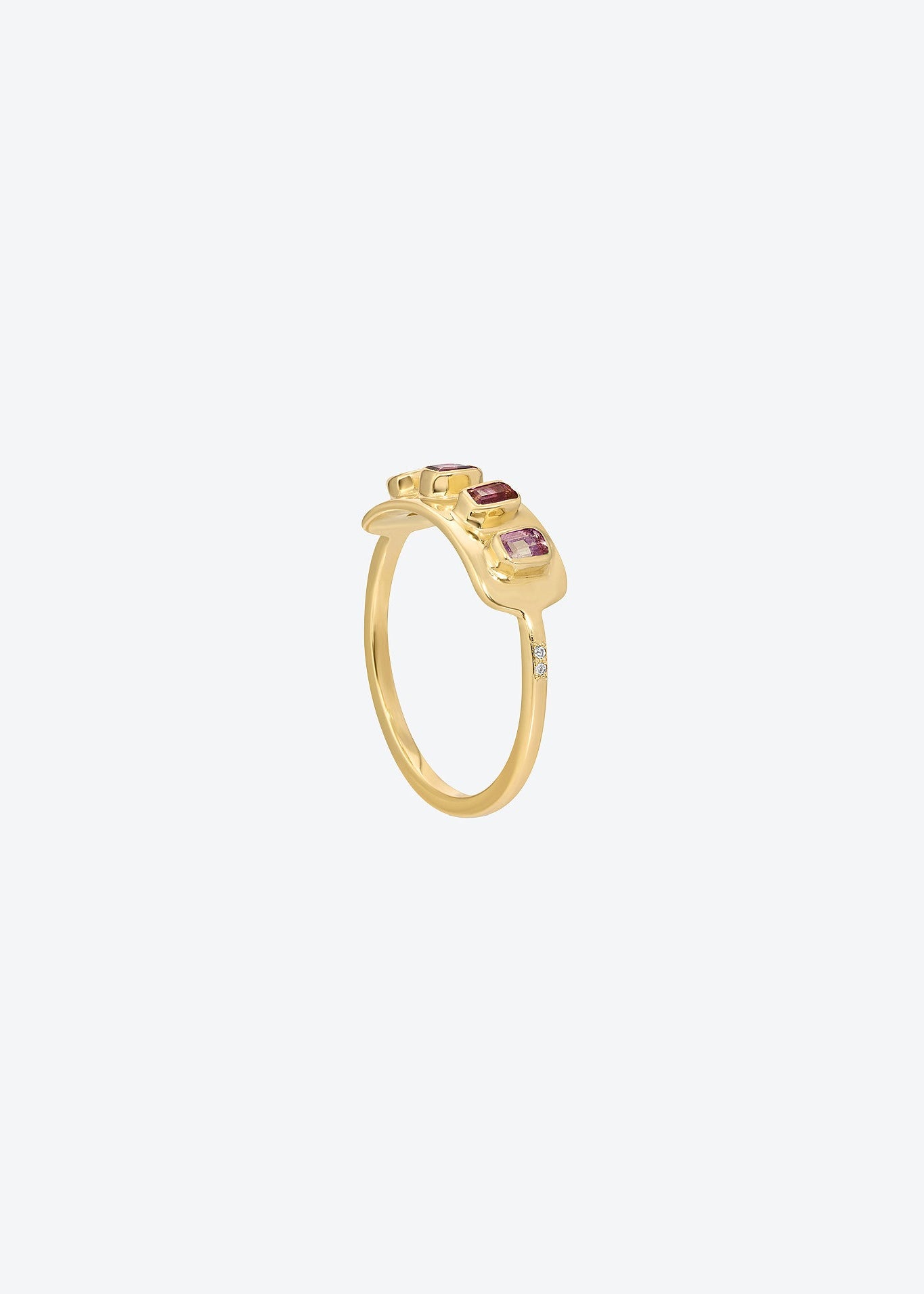 Pink Tourmaline Gold Sun Ring with Pave Diamonds