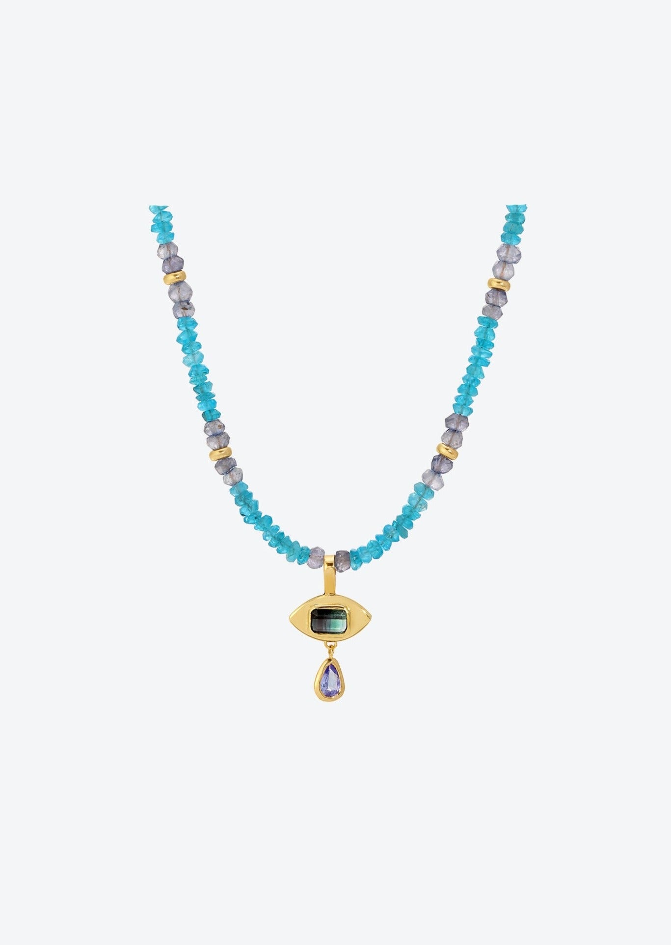 Beaded gemstone charm necklace with evil eye | Christina Magdolna