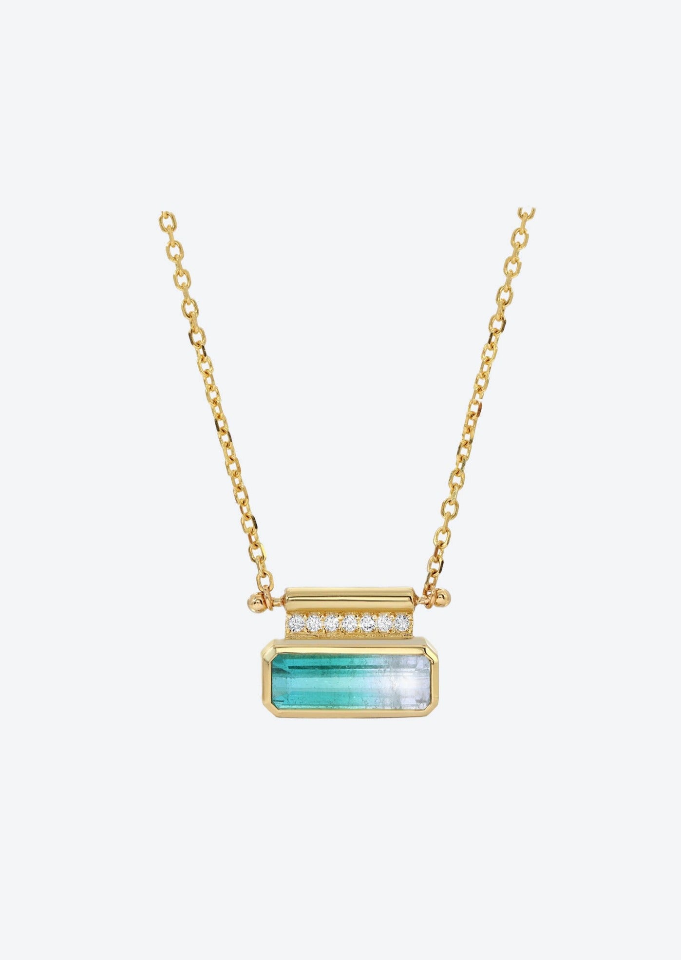 blue gemstone pendant necklace with diamonds and bicolor tourmaline