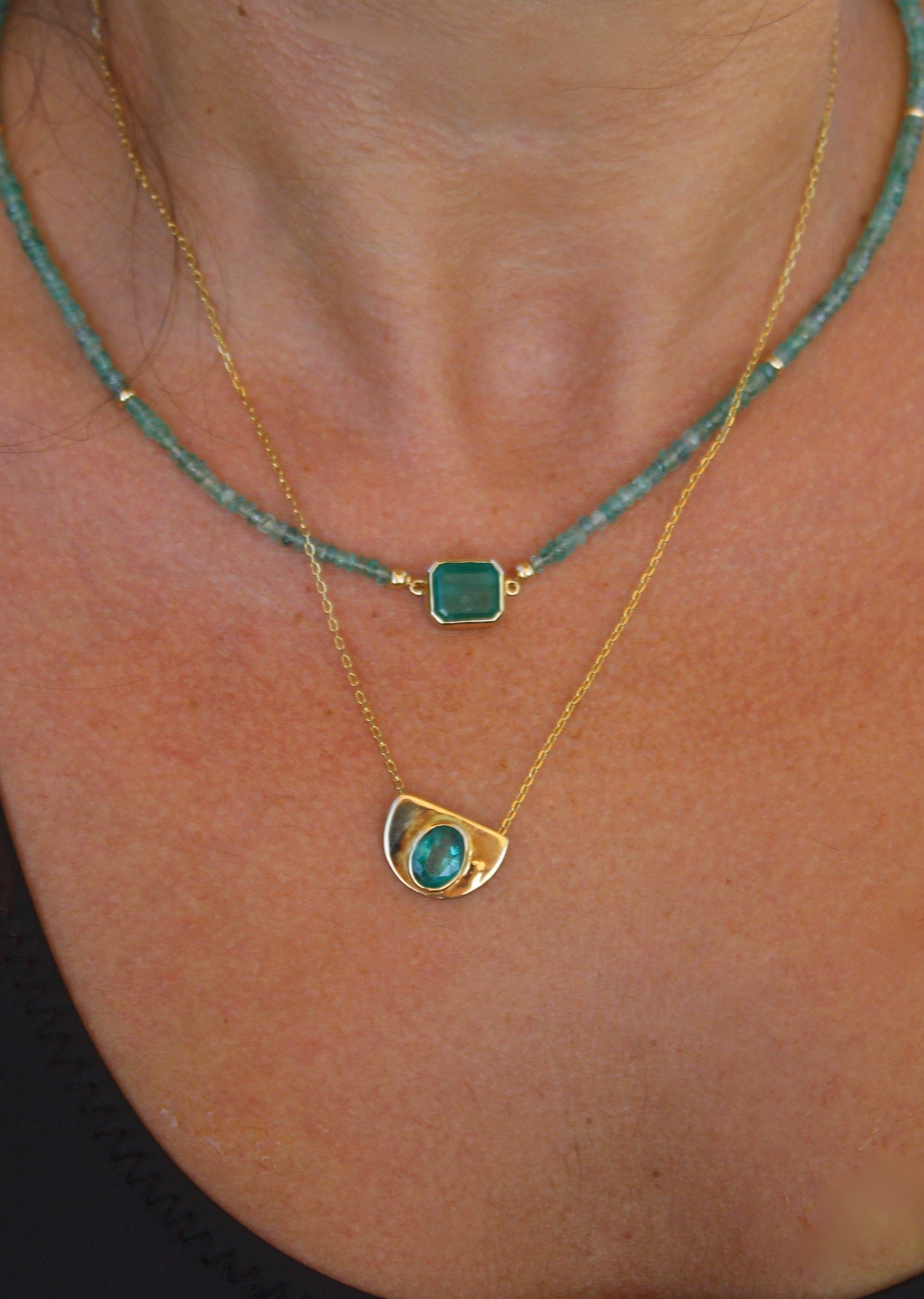 Statement 14k gold emerald pendant necklace on a dainty cable chain