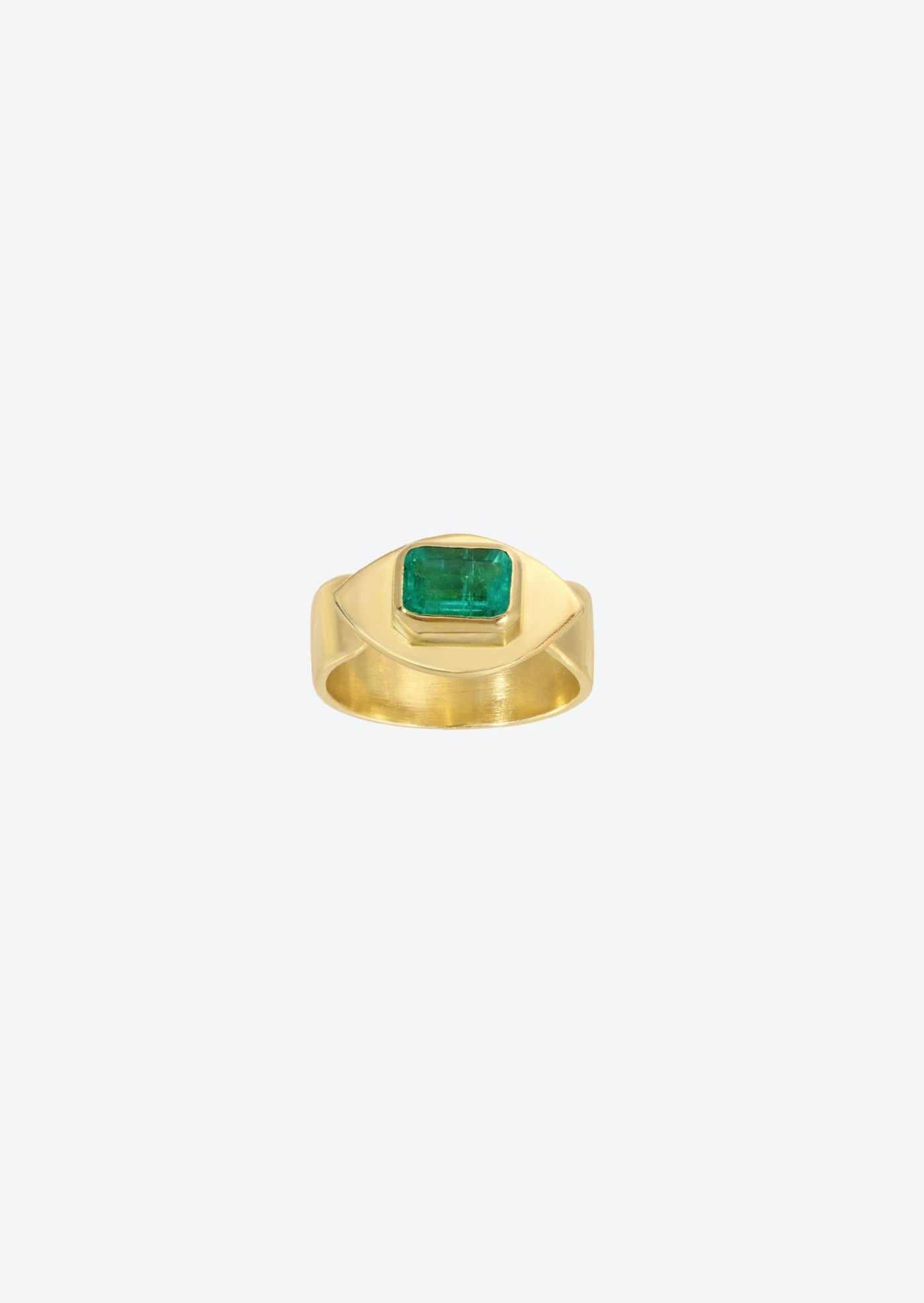 Emerald evil eye pinky ring in 14K yellow gold