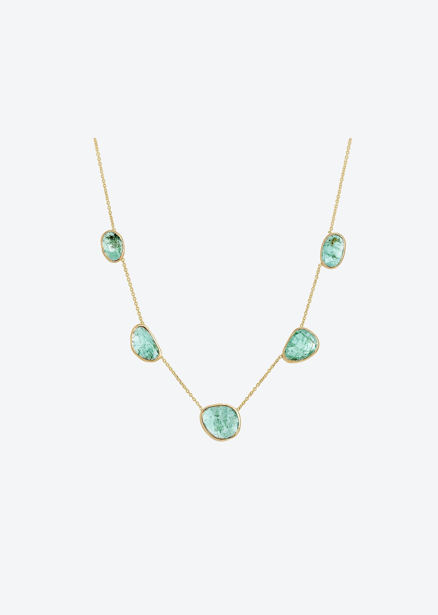 organic-shaped emerald necklace with adjustable dainty gold chain