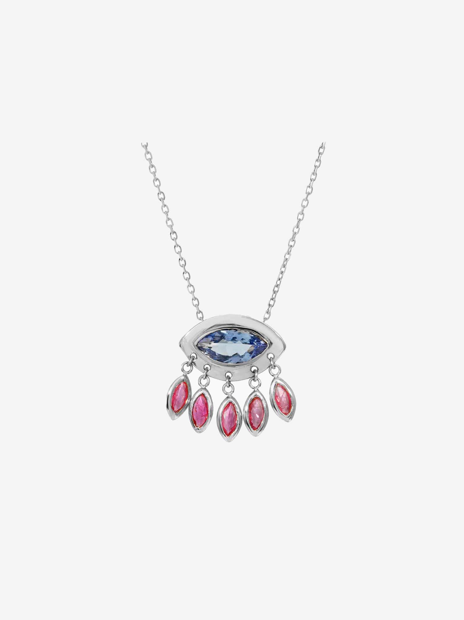 Evil Eye Silver Necklace in Tanzanite and Ruby