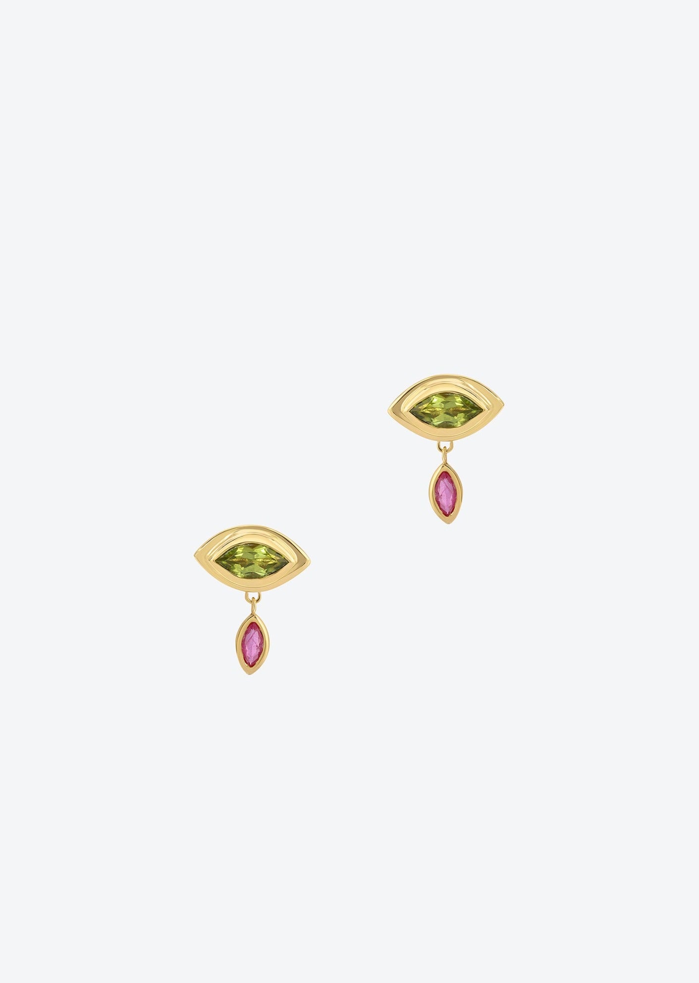 Dangle Earrings with peridot and ruby | Christina Magdolna
