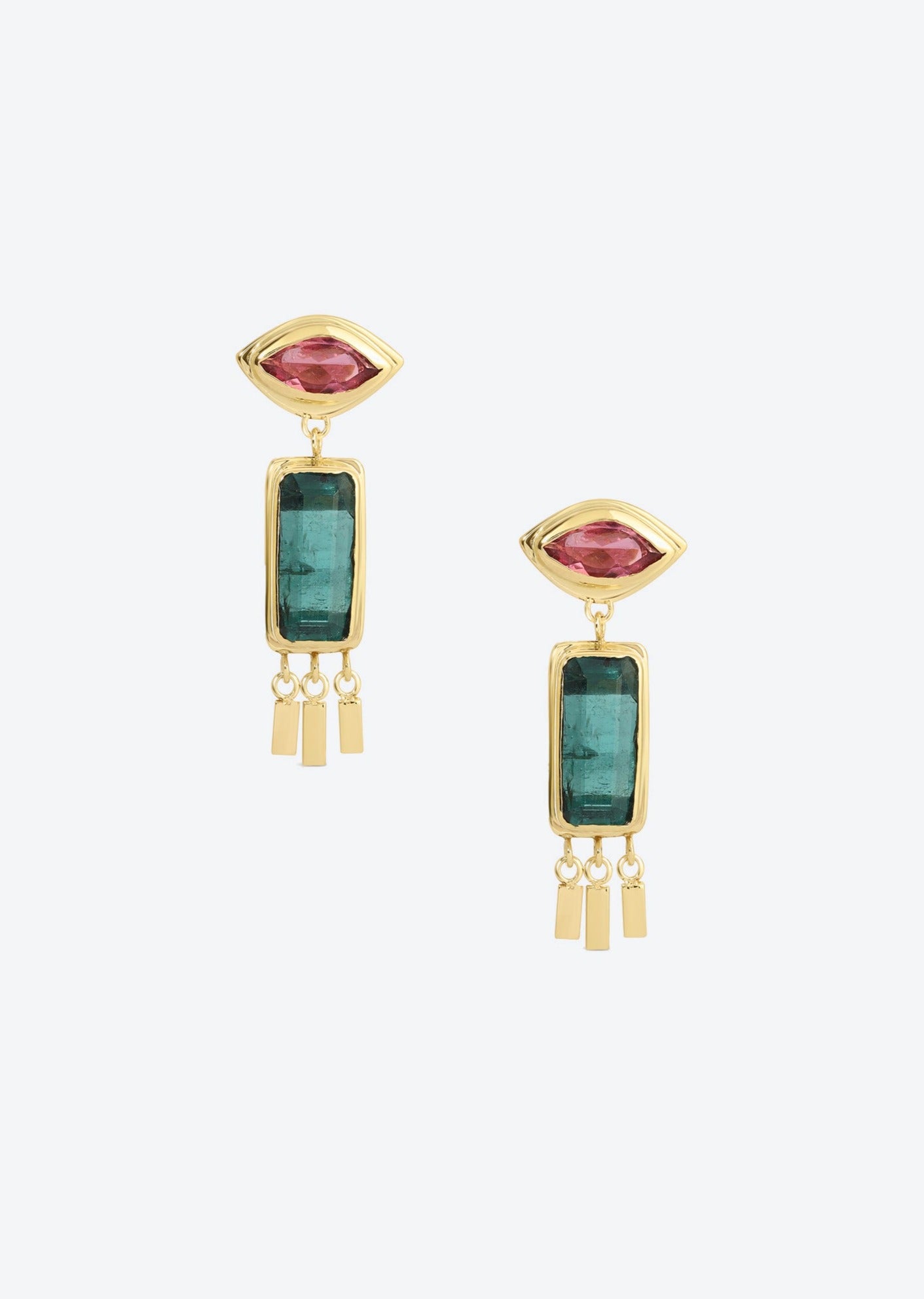 Gold Drop Earrings with tourmaline | Christina Magdolna