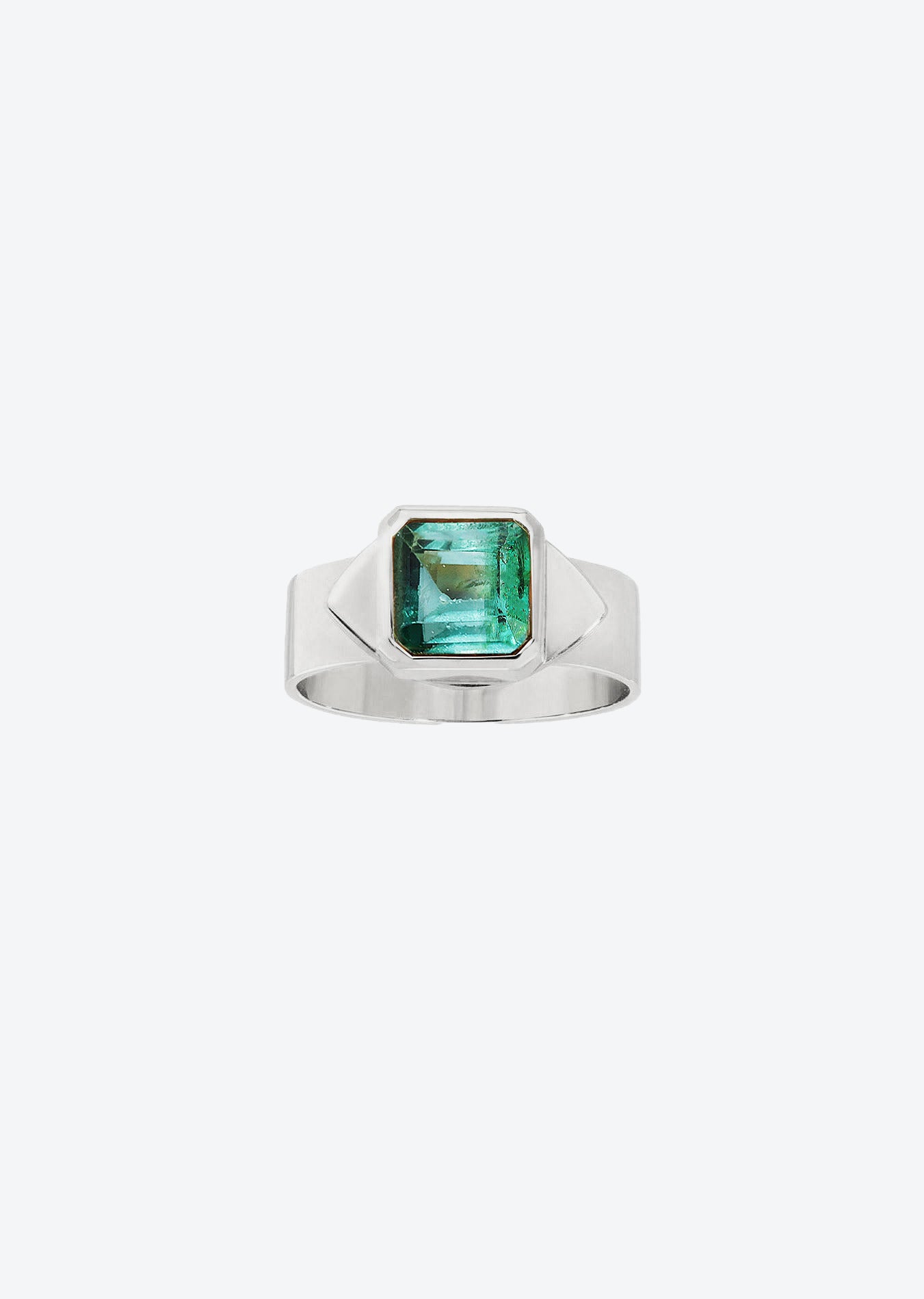 Silver Eye Ring in Blue Green Tourmaline