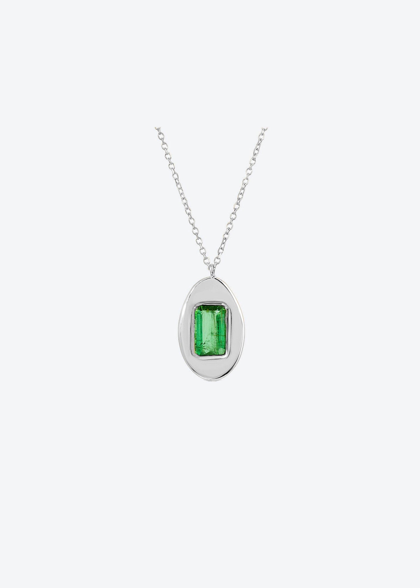 Emerald Birthstone Pendant Necklace in Silver
