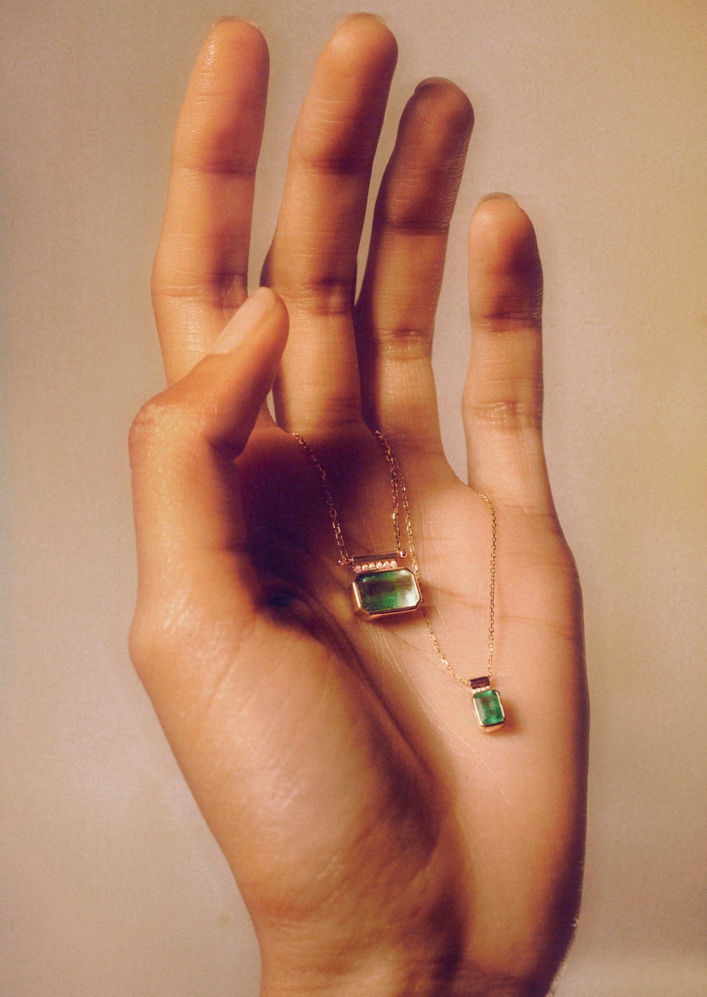 Gold and Emerald Necklace with Diamond Pave | Christina Magdolna