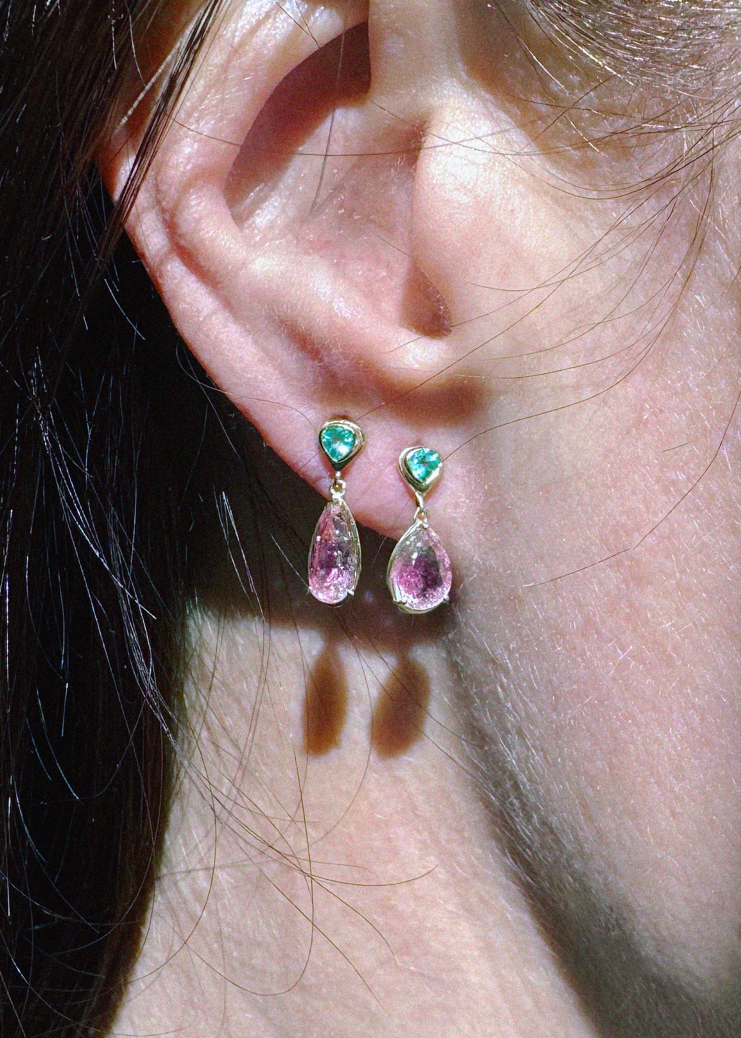 Little Gem Earrings in Apatite & Tourmaline