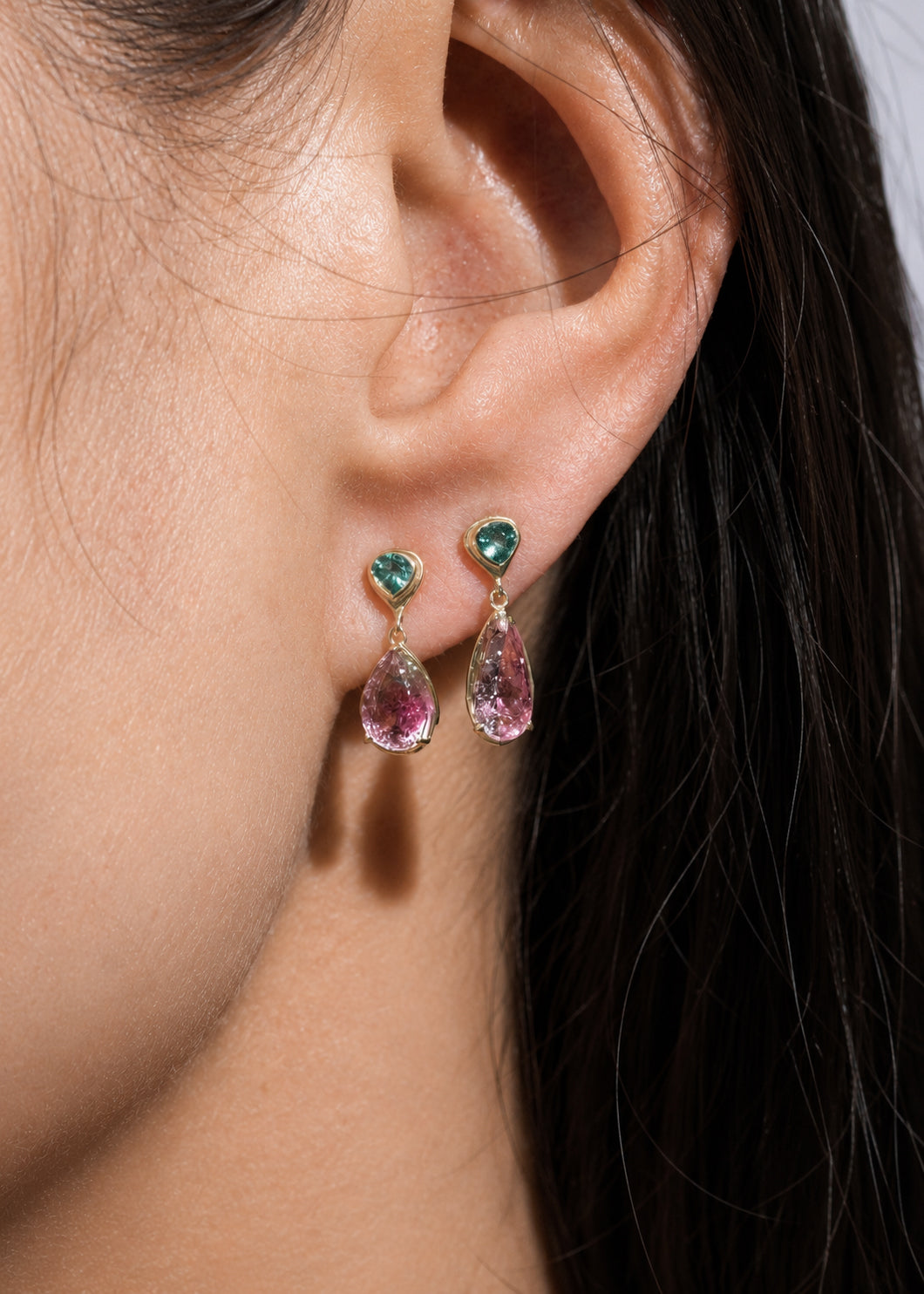 Little Gem Earrings in Apatite & Tourmaline