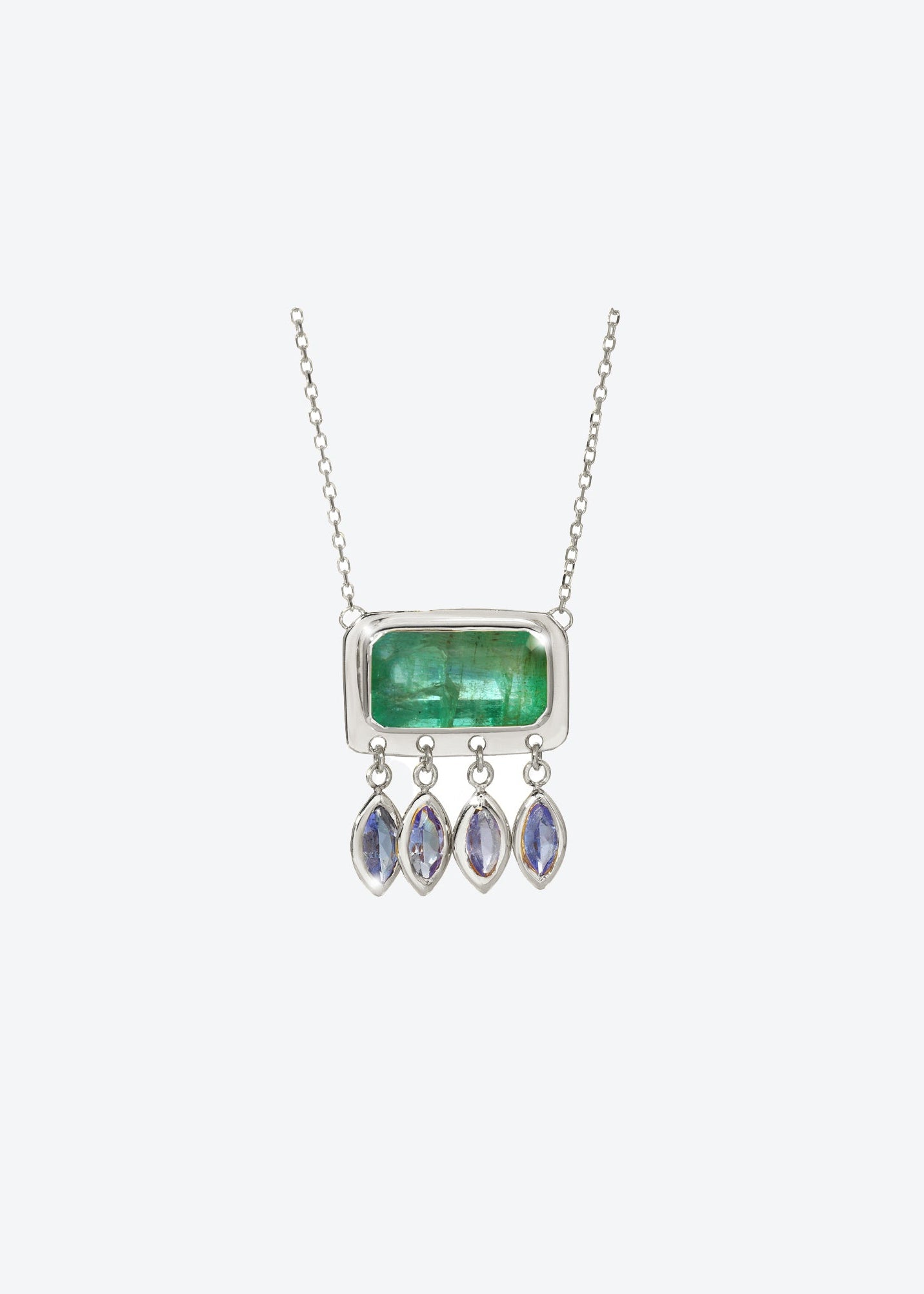 Tourmaline and Tanzanite Pendant Charm Necklace in Silver
