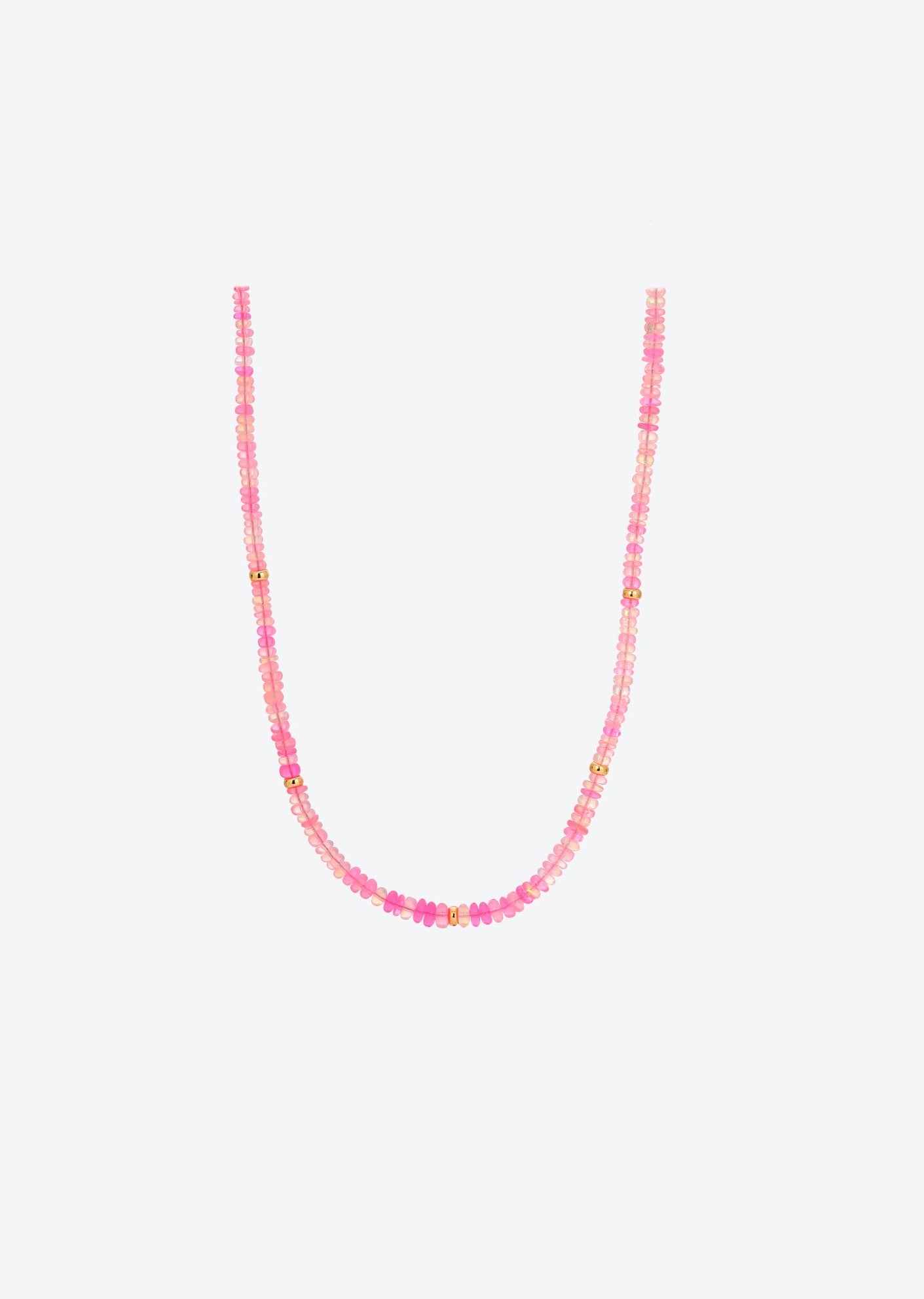 Beaded choker featuring Ethiopian pink opal gemstones and 14K gold elements