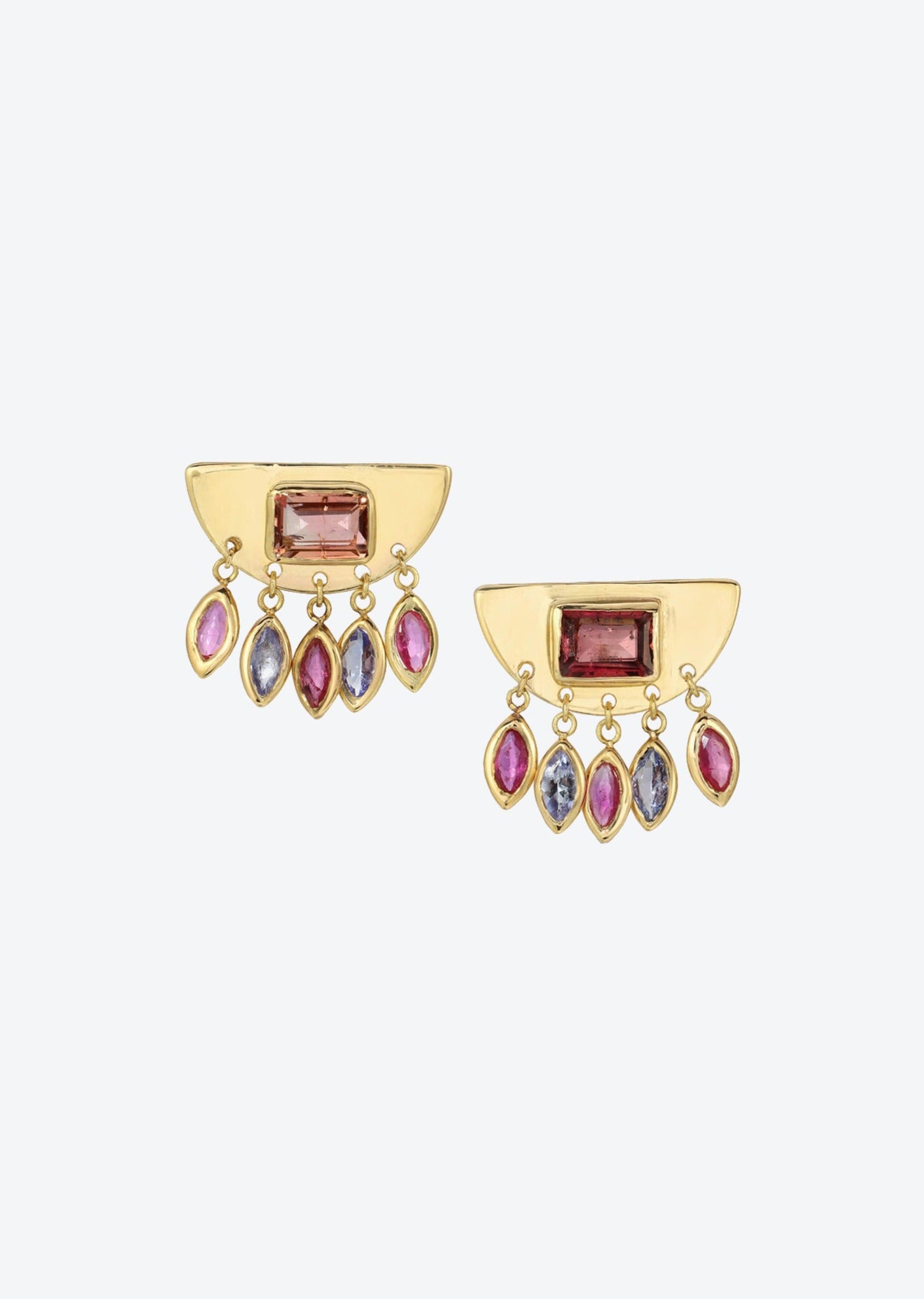 Handcrafted moon dangle earrings with Pink and Purple Tourmaline Gemstones