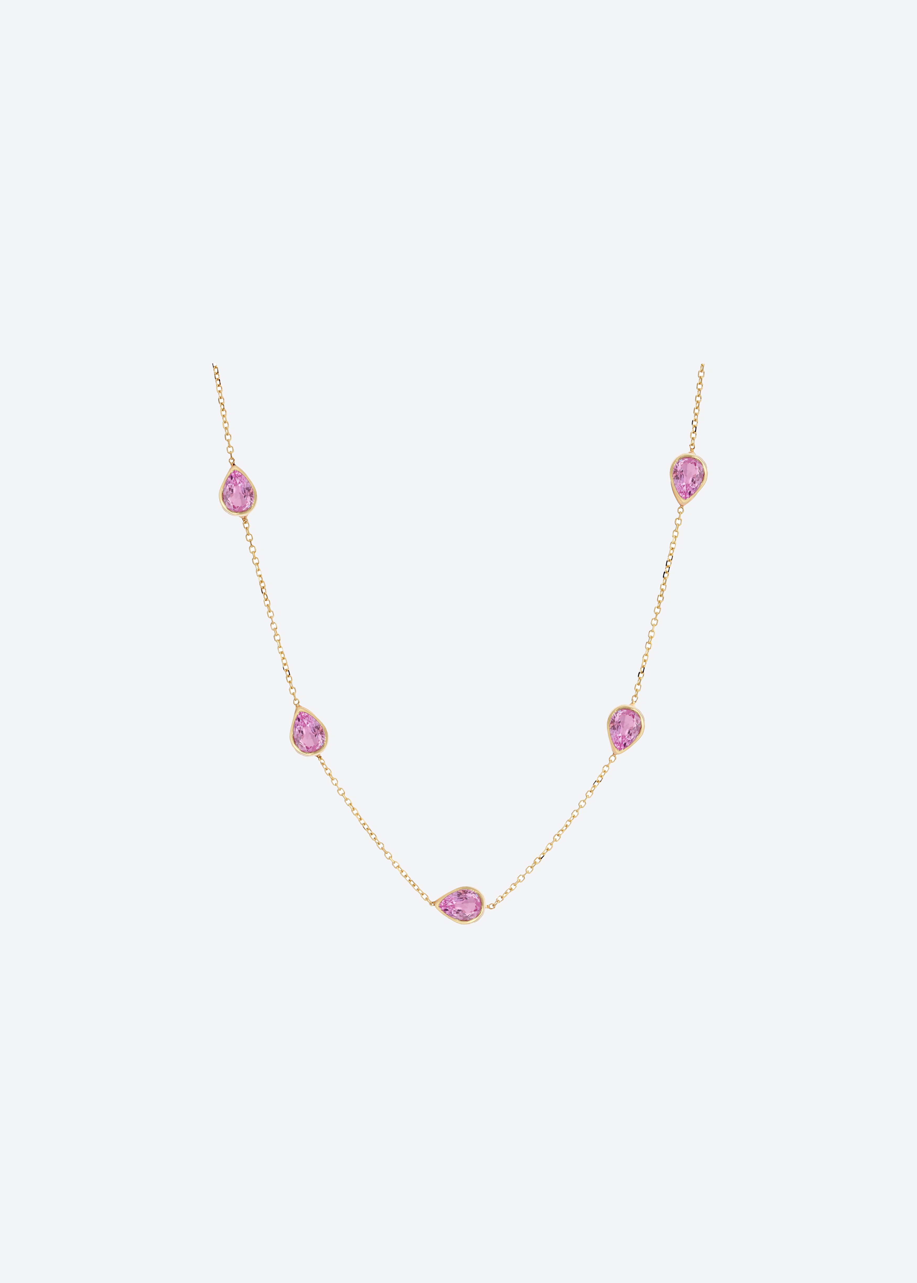 pink sapphire necklace with five gemstones on delicate gold chain