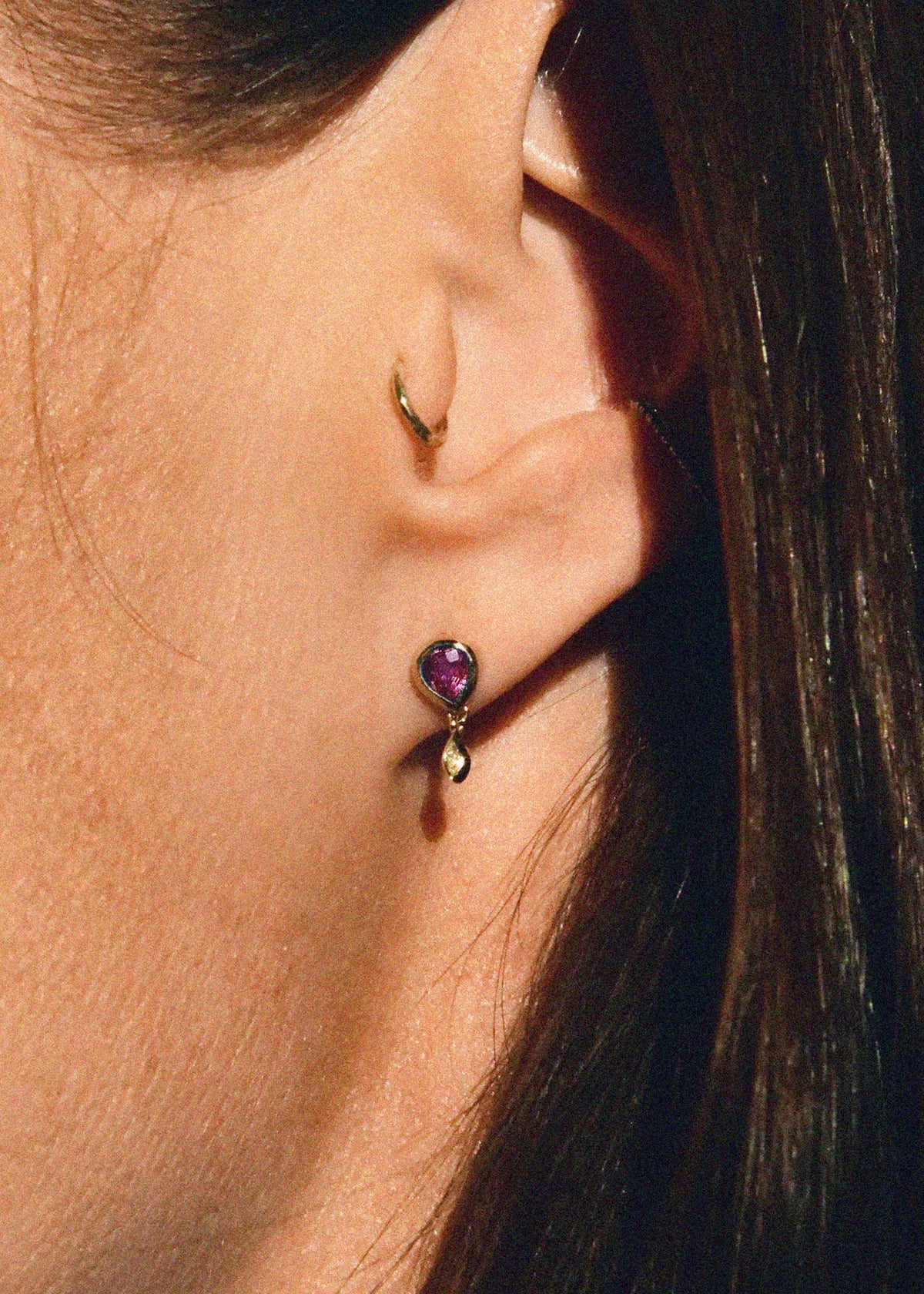 Pink Sapphire and Diamond Droplet Studs