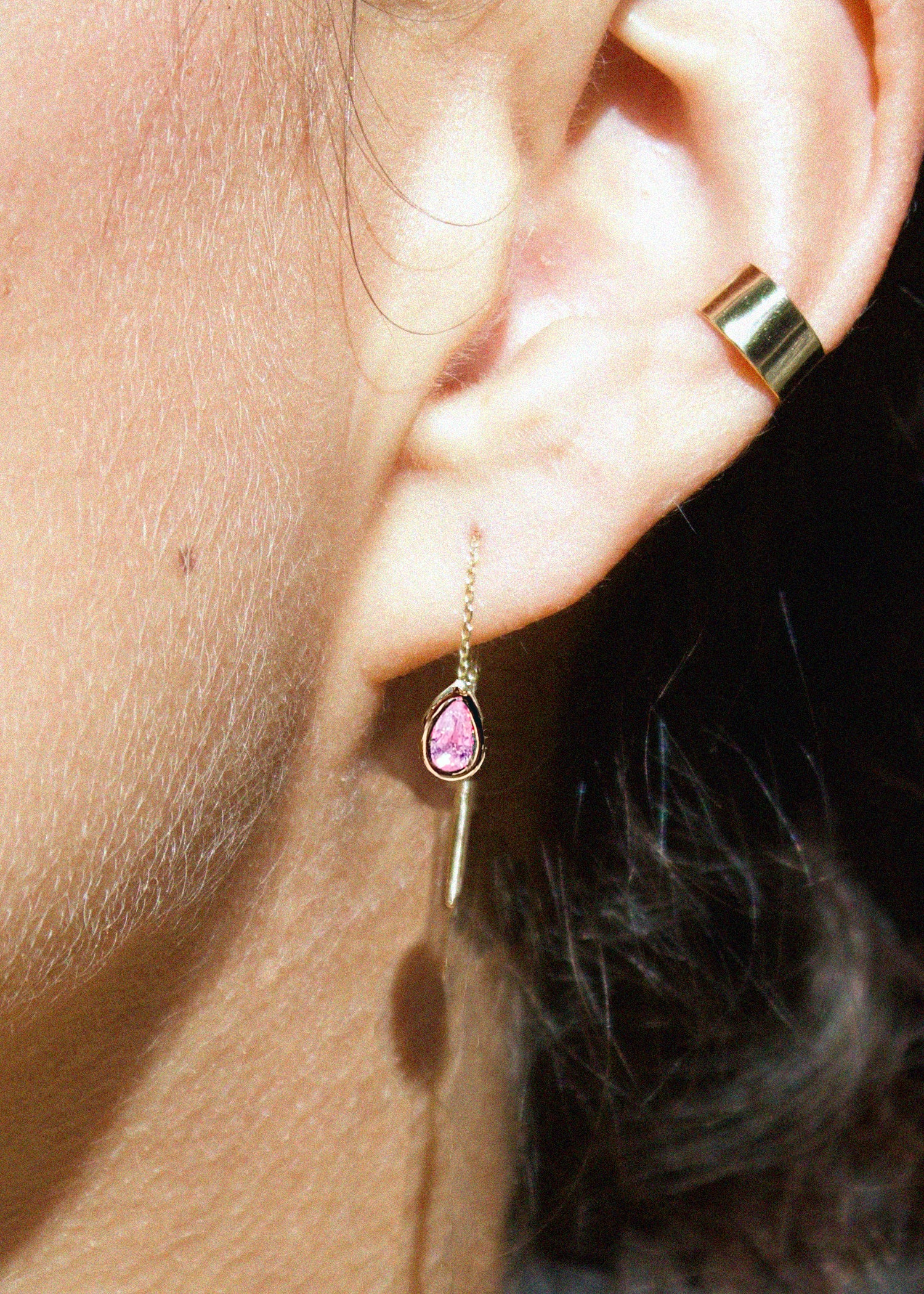 Threader Earrings in Pink Sapphire