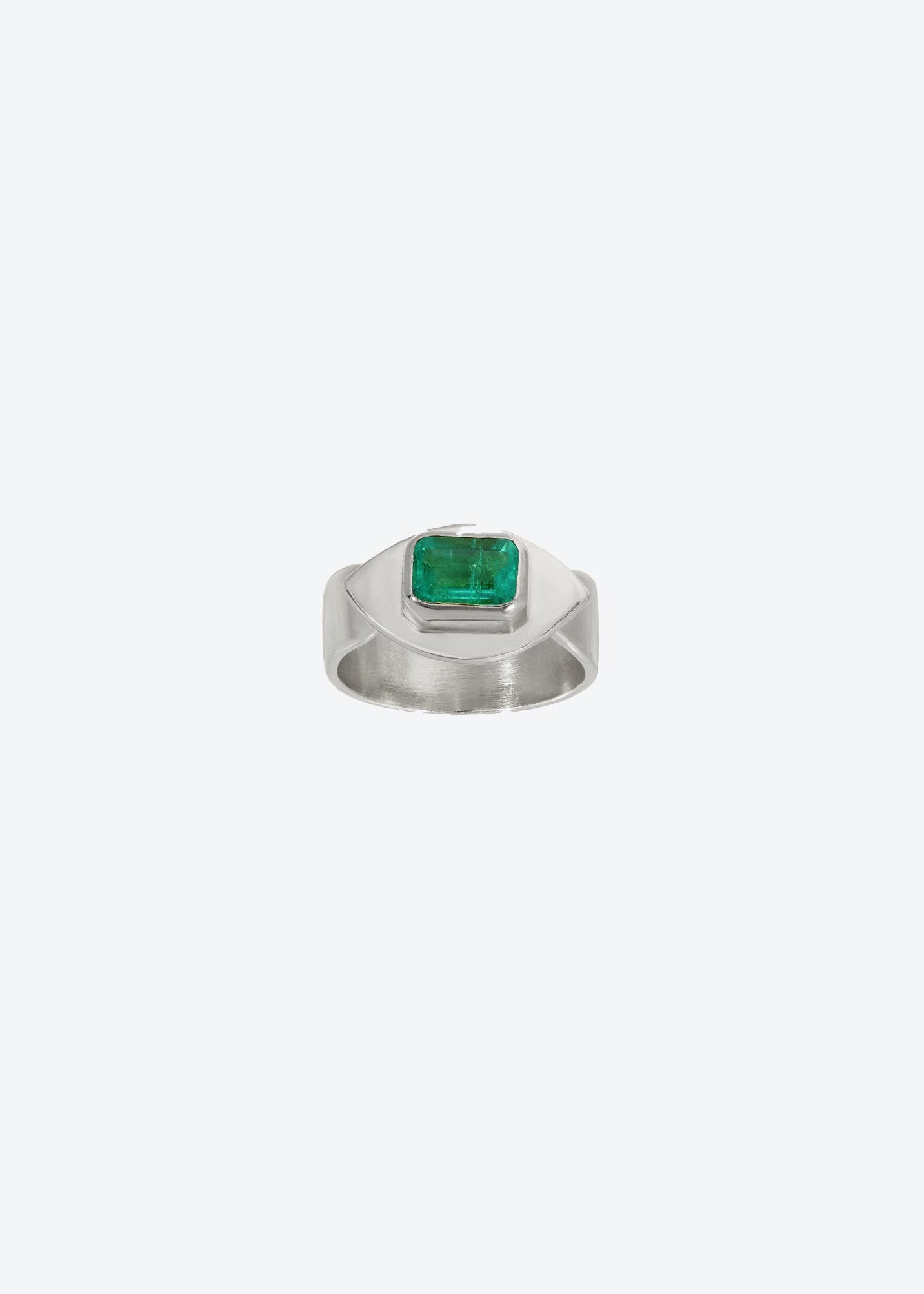 Green Emerald Evil Eye Silver Pinky Ring