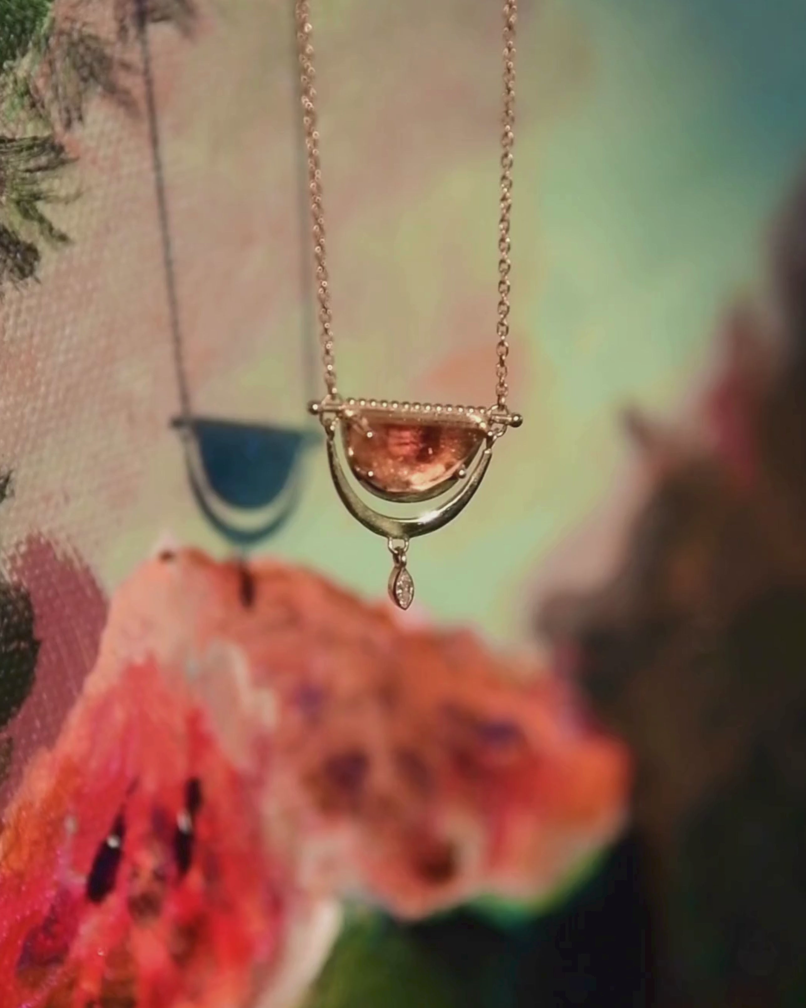 Handmade unique pink tourmaline celestial charm necklace