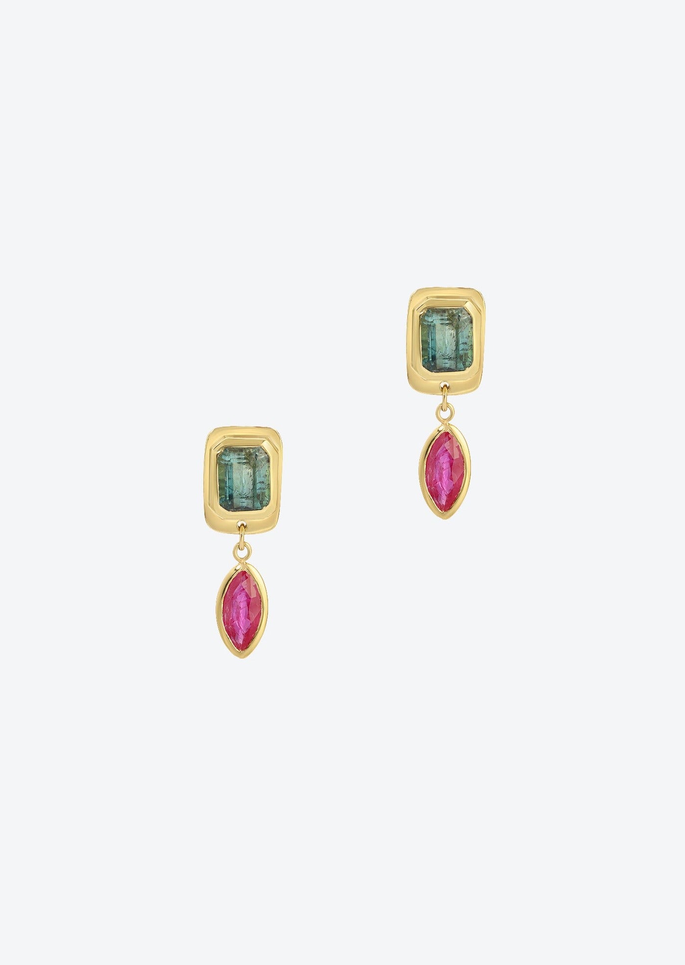 Gold dangle earrings with blue tourmaline | Christina Magdolna