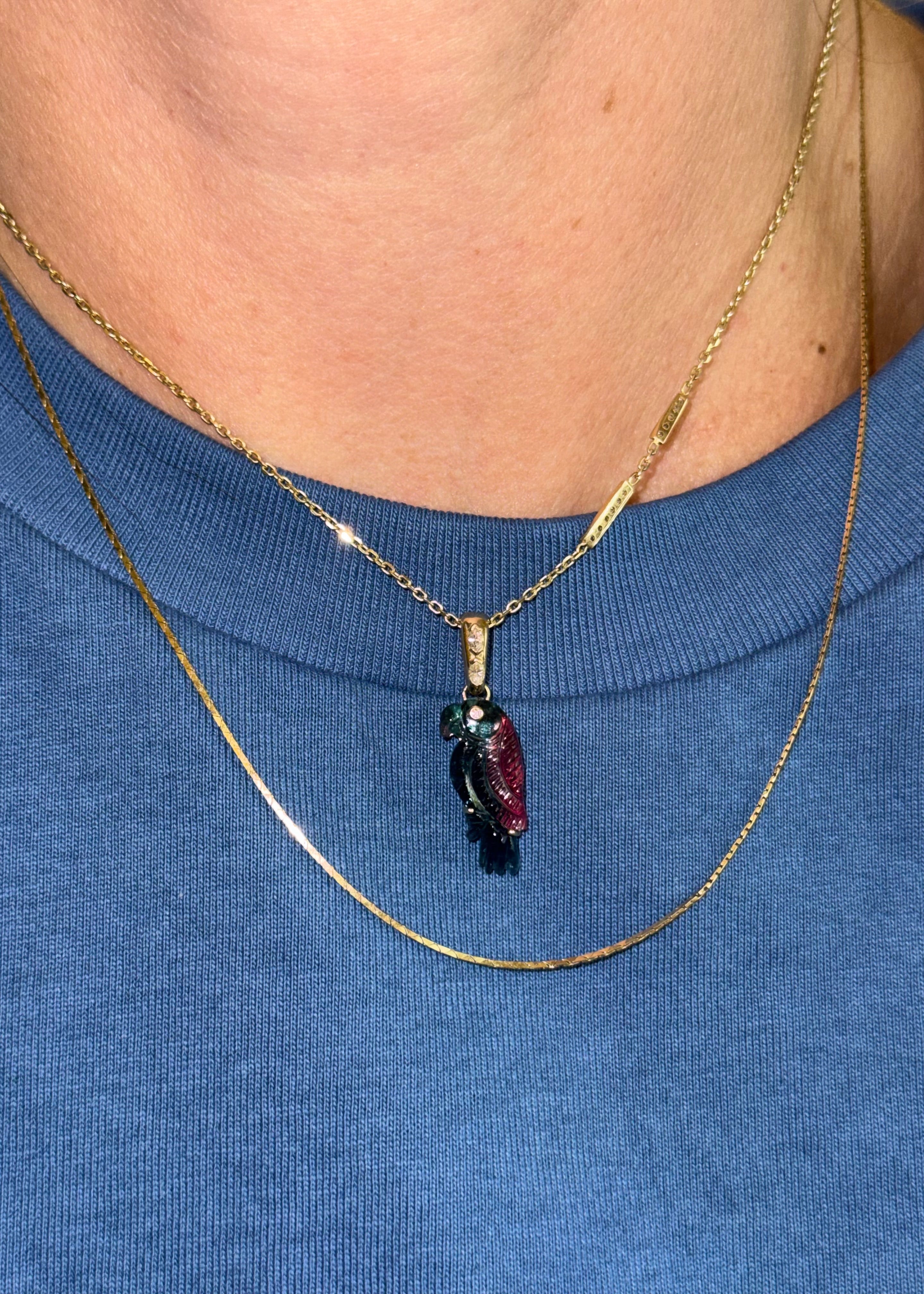 Bicolor Parrot Pendant with Marquis Diamonds