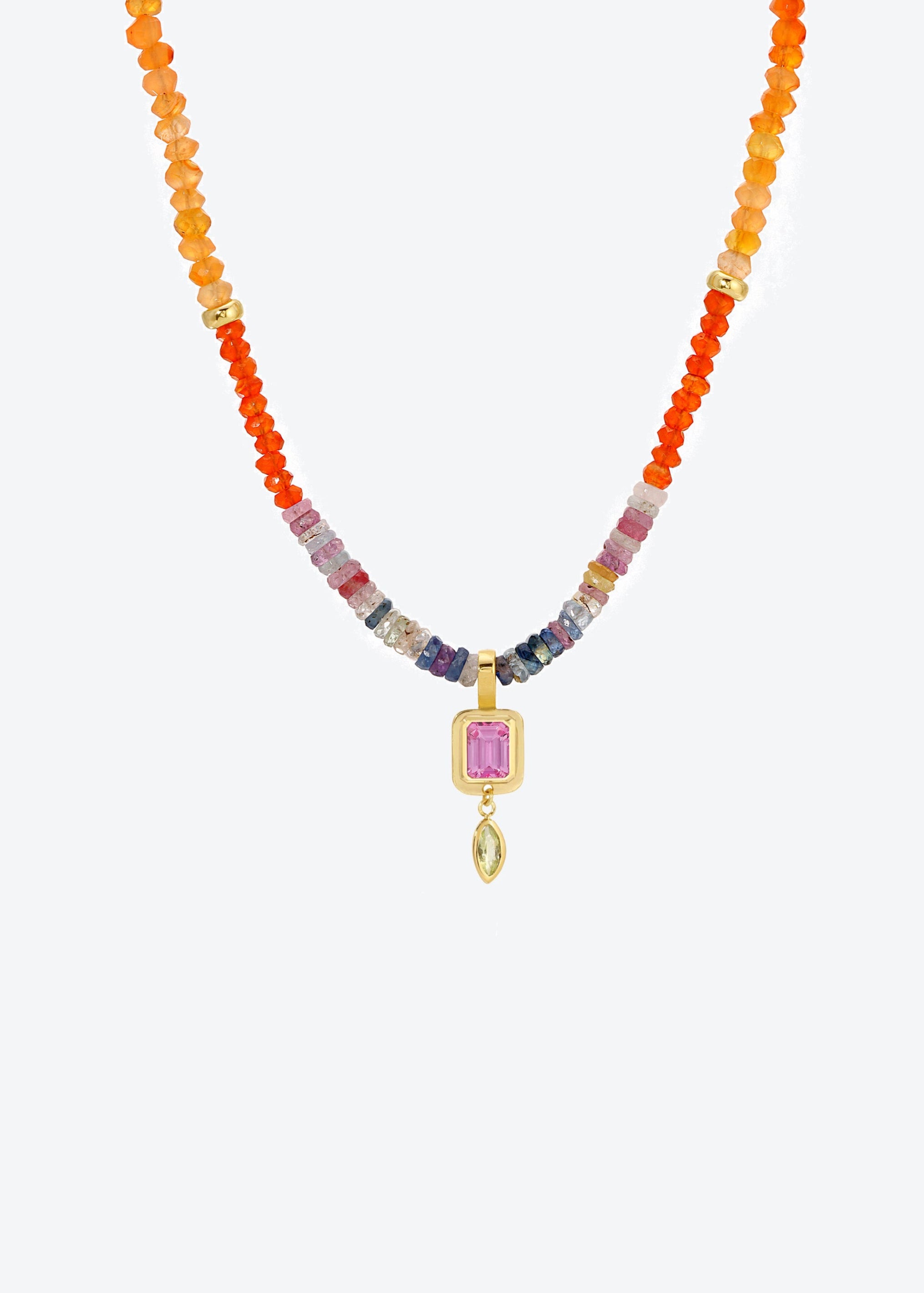 Beaded Necklace in Carnelian and Pink Sapphire