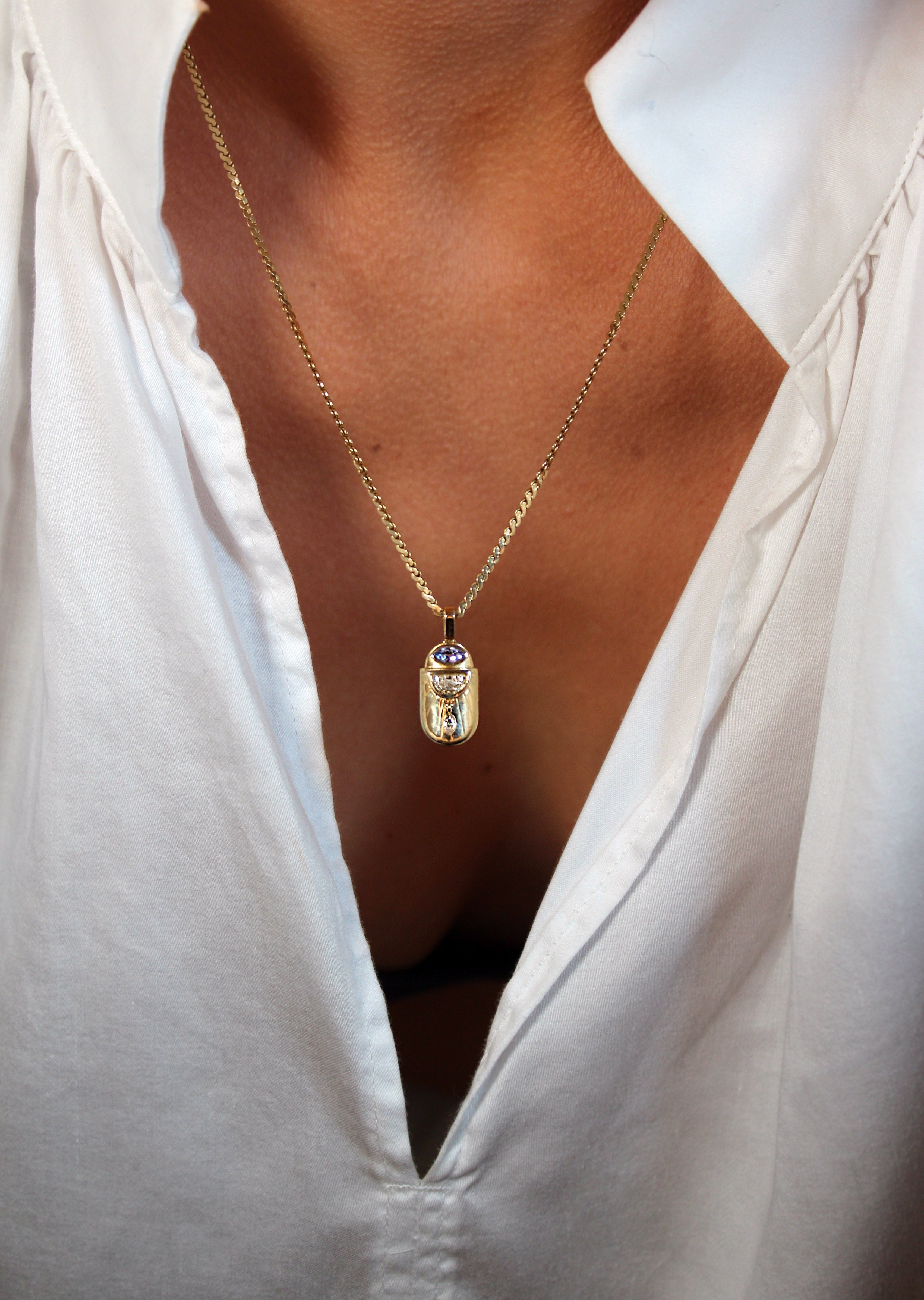 Serpentine Chain and Diamond Scarab Pendant | Christina Magdolna