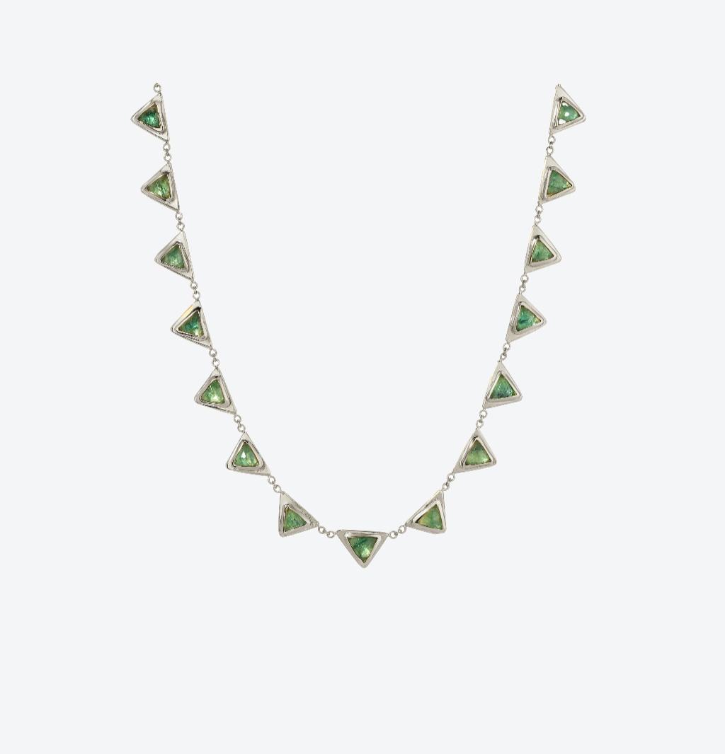 Triangle Emerald Tennis Necklace in Silver