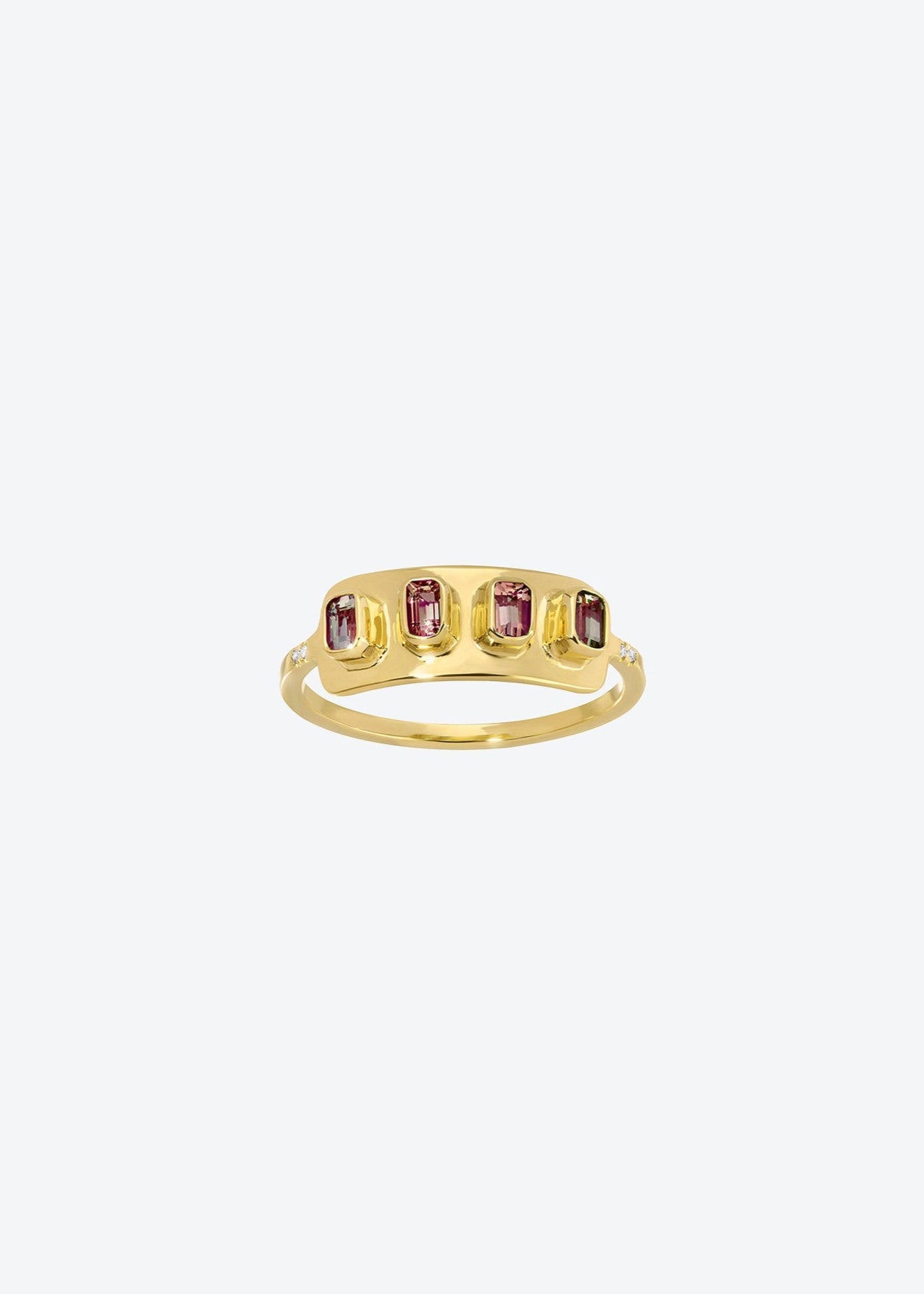Pink Tourmaline Gold Sun Ring with Pave Diamonds