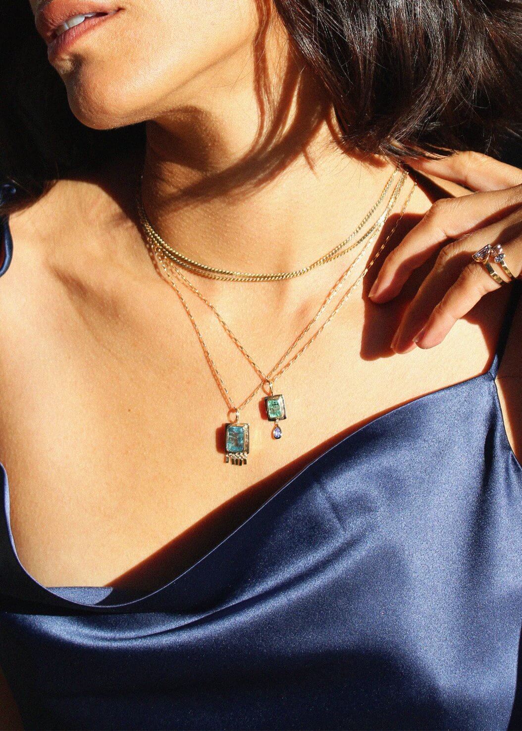 Blue tourmaline | Gold Pendant | Christina Magdolna