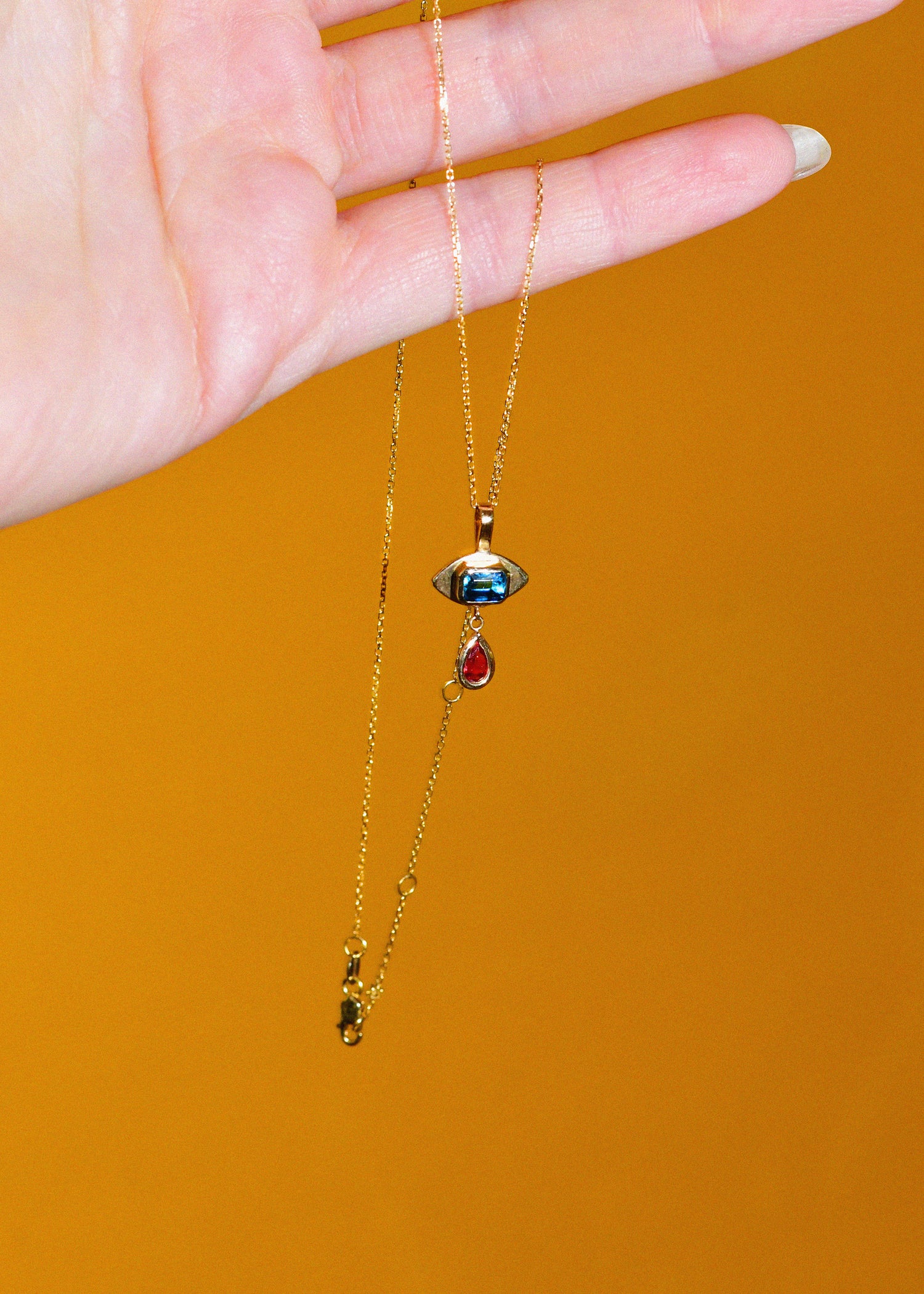 Tiny Eye Necklace in Blue Tourmaline