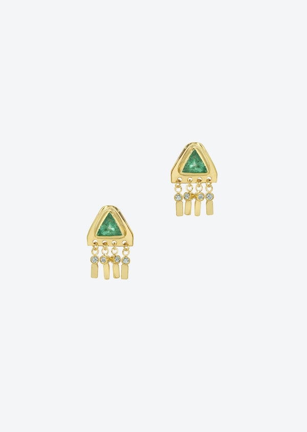 Diamond Pyramid Earrings in Emerald