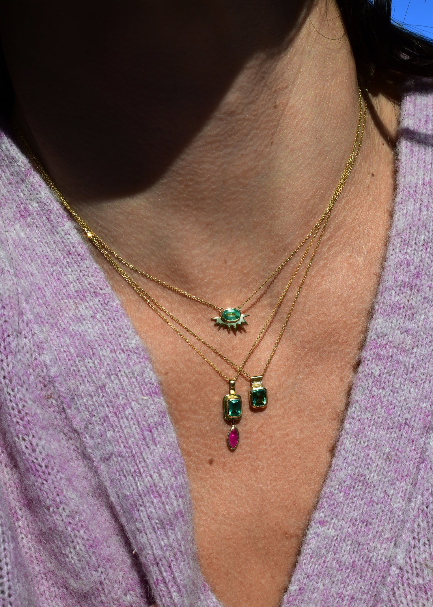 Tiny Emerald Raindrop Necklace