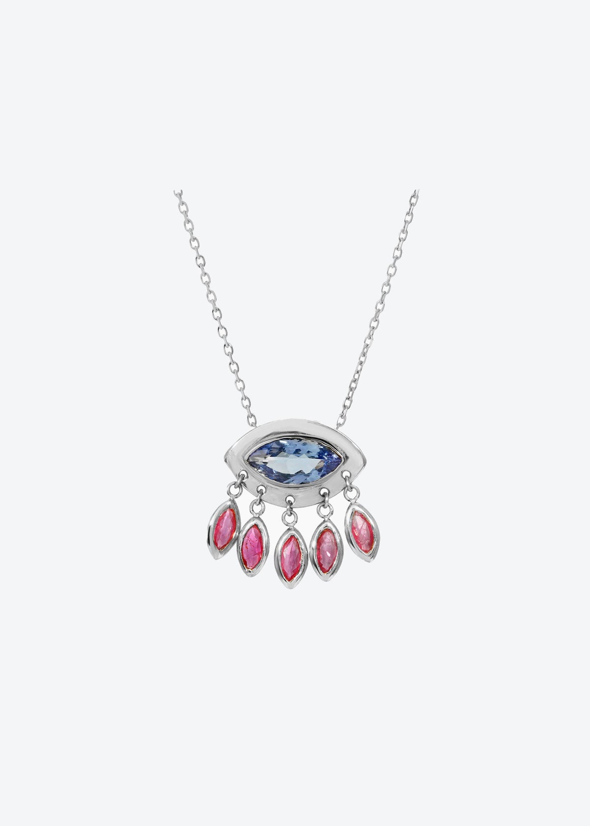 Evil Eye Silver Necklace in Tanzanite and Ruby