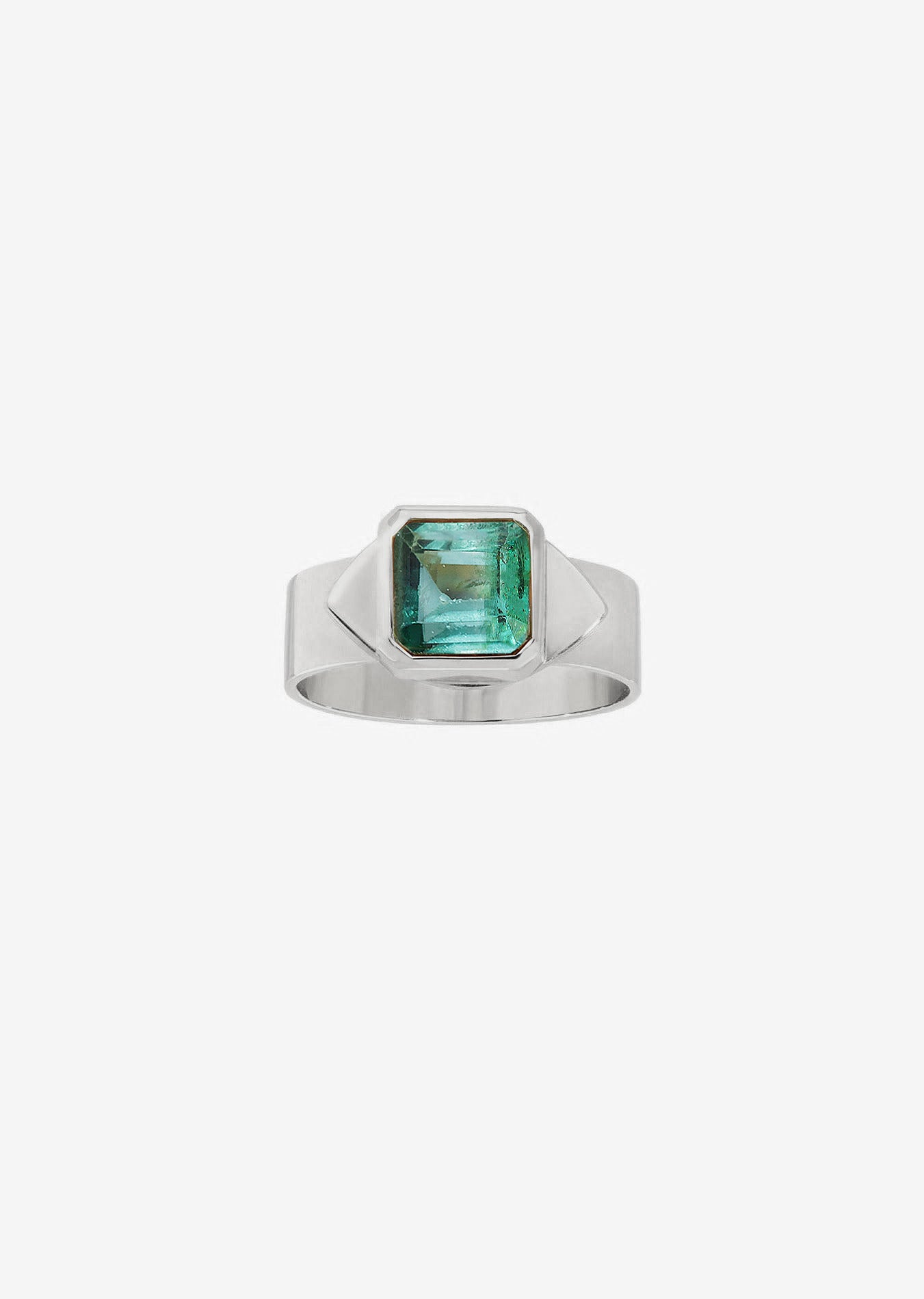 Silver Eye Ring in Blue Green Tourmaline