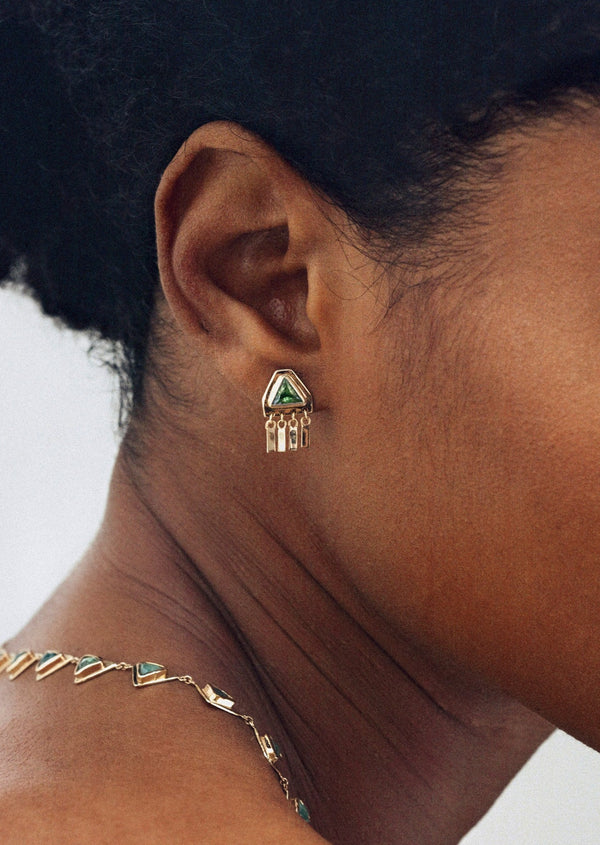 Pyramid Earrings in Emerald