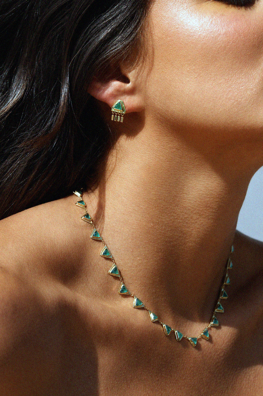 Triangle Emerald Tennis Necklace in 14K Gold