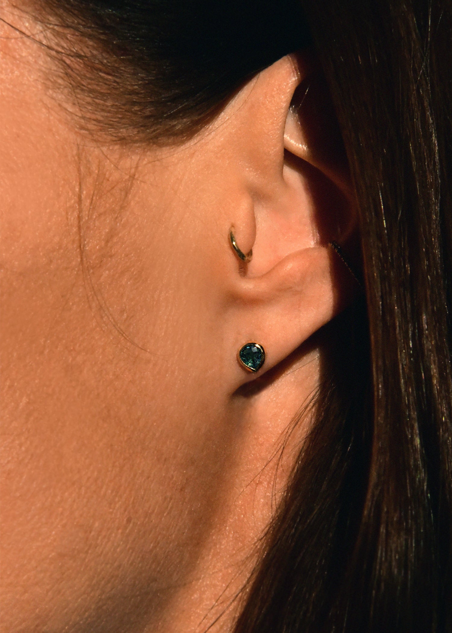 Dainty Blue Sapphire Ear Studs | Christina Magdolna