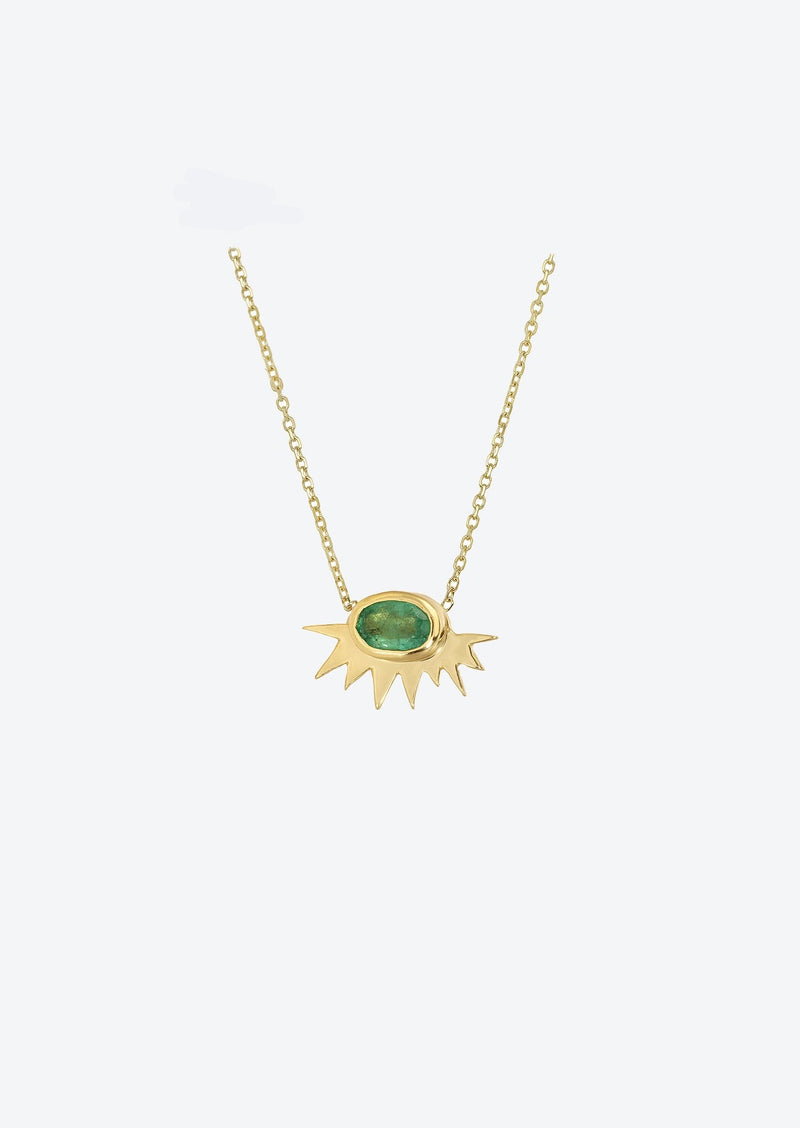 Tiny Sunburst Necklace in Emerald