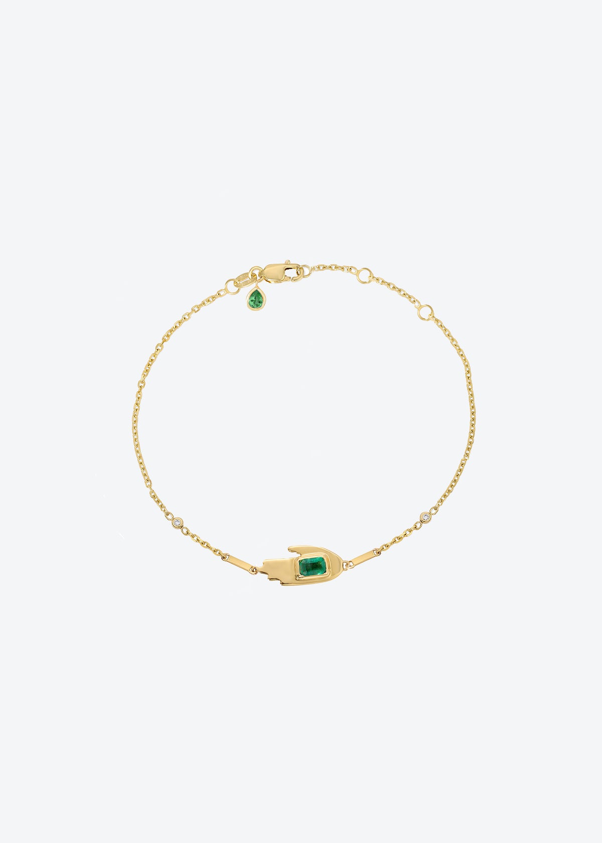 Tiny Hamsa Hand Bracelet in Emerald