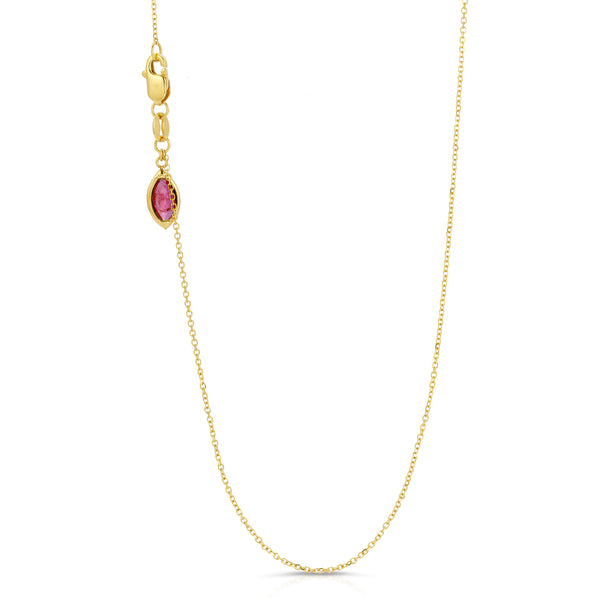 dainty chain with ruby dangle at clasp