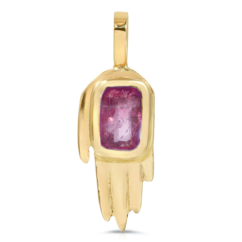 small hand pendant with pink gem