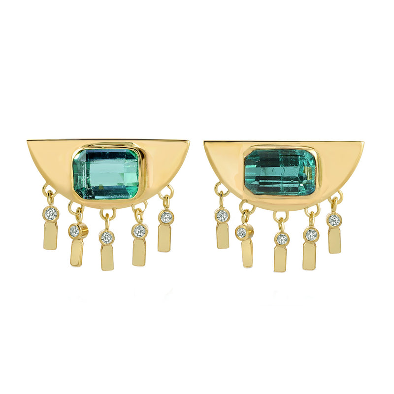 earrings with blue stone and dangling diamonds