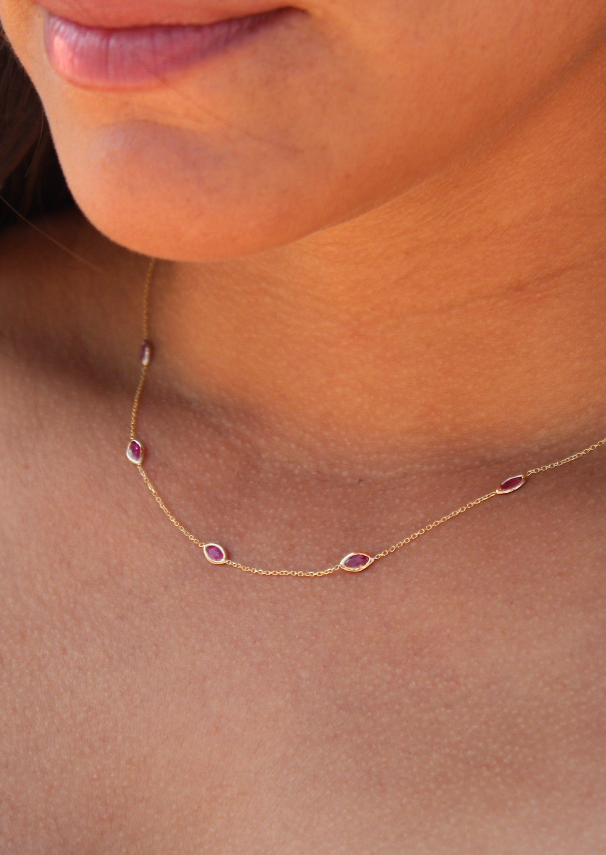 Dainty Gold Chain Necklace with Rubies | Christina Magdolna
